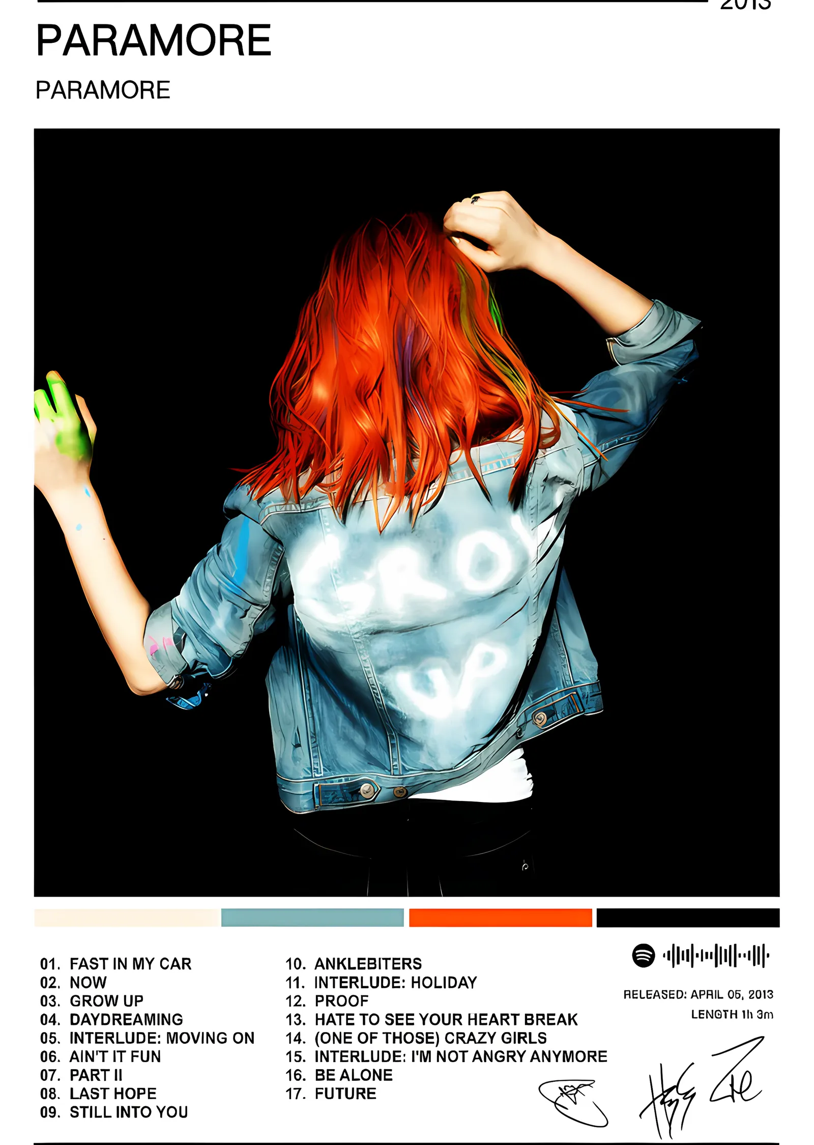 Paramore - 2013 Albümü Şarkı Listesi metal tablo