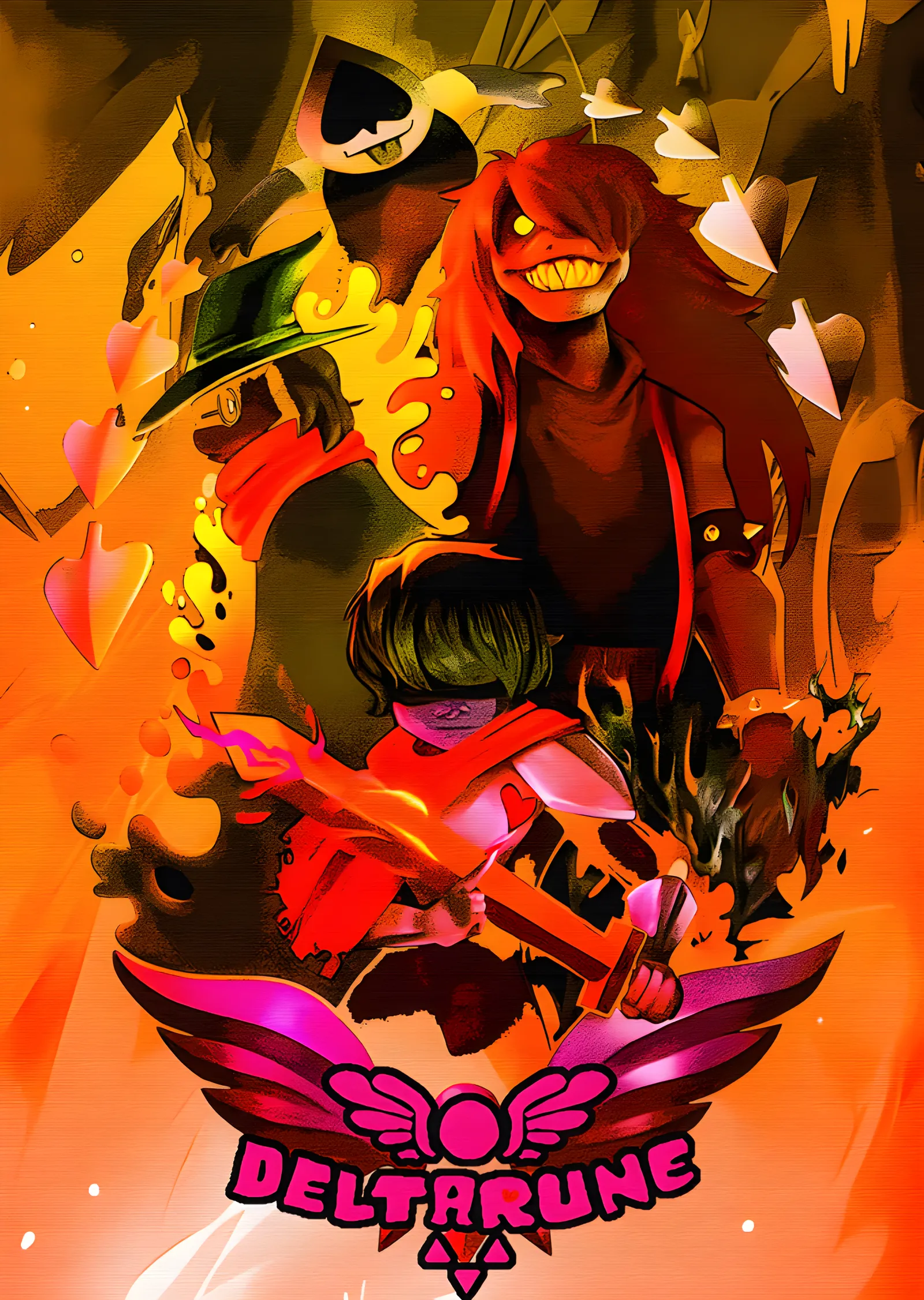 Deltarune - Turuncu Alevde Canavar metal tablo