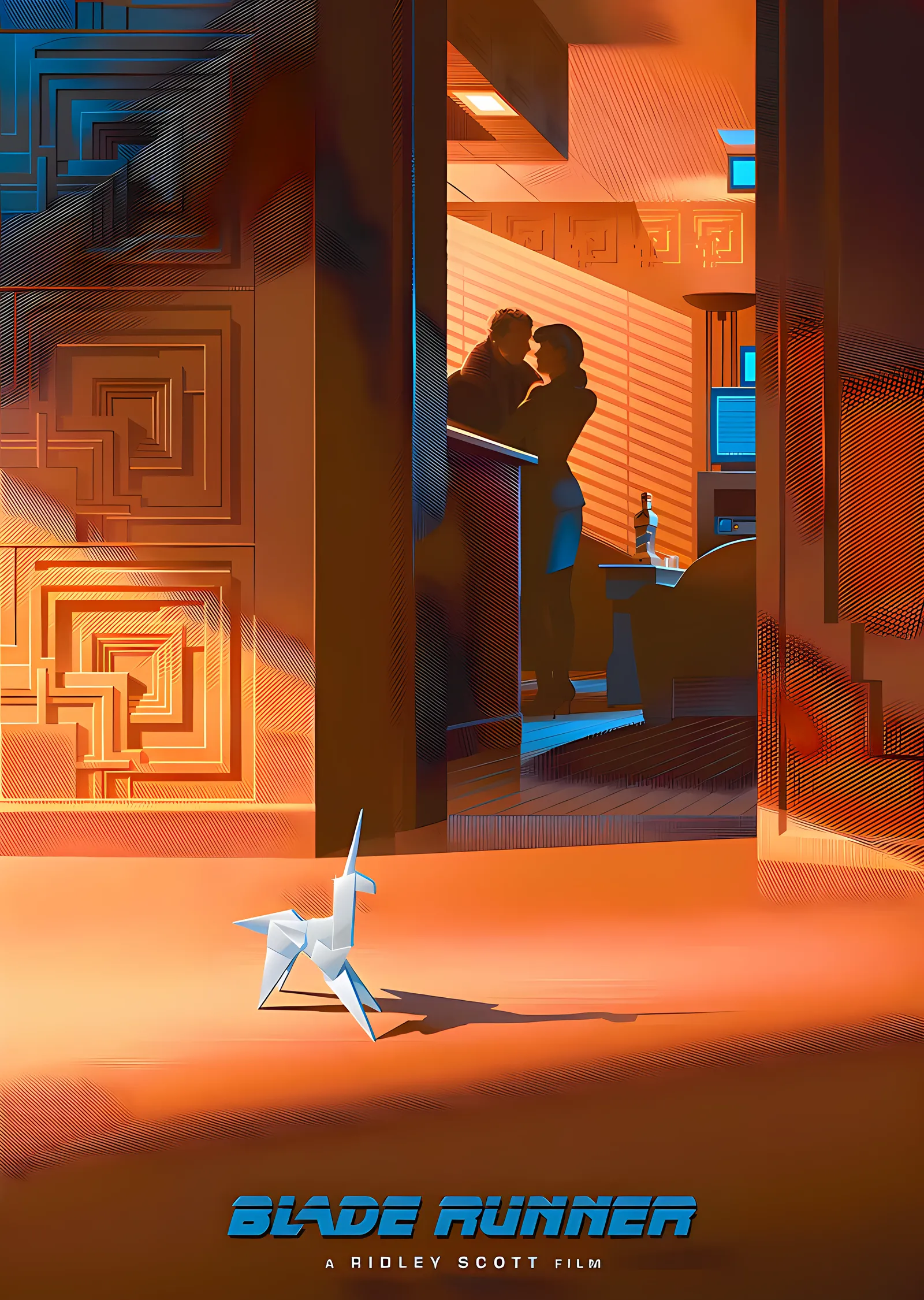 Blade Runner - Origami Tek Boynuzlu At metal tablo