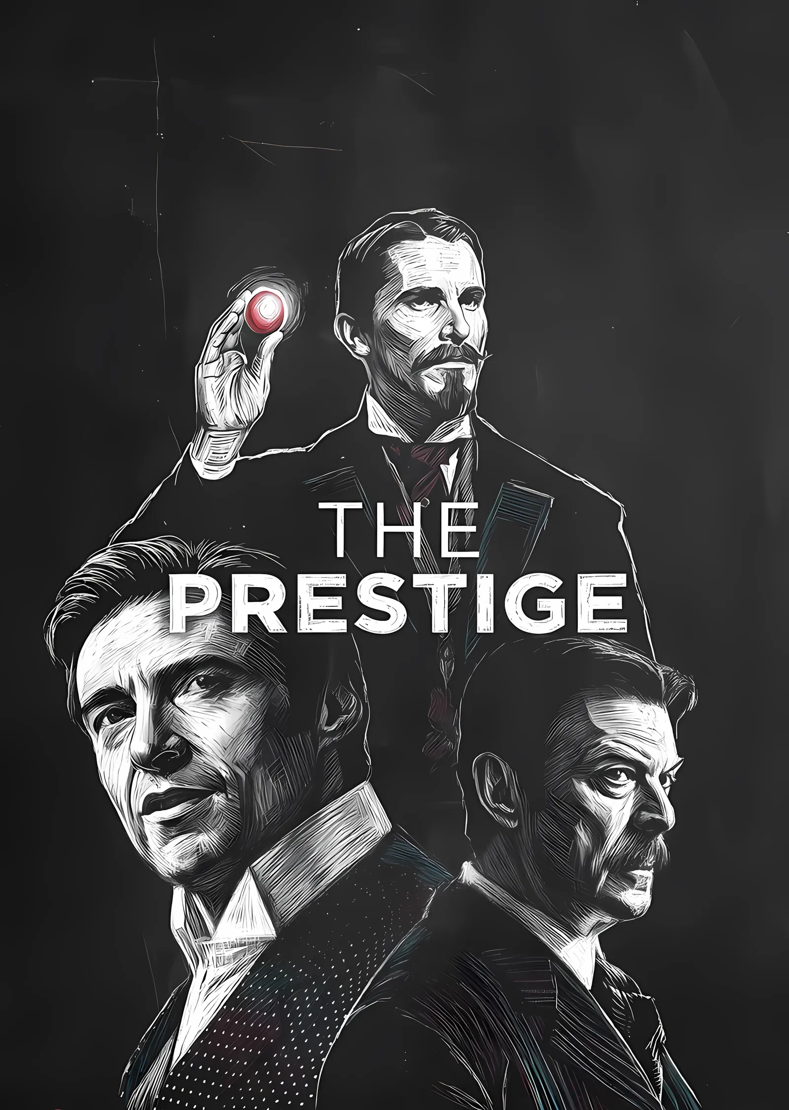 The Prestige - Üç Yüz ve Kırmızı Top metal tablo