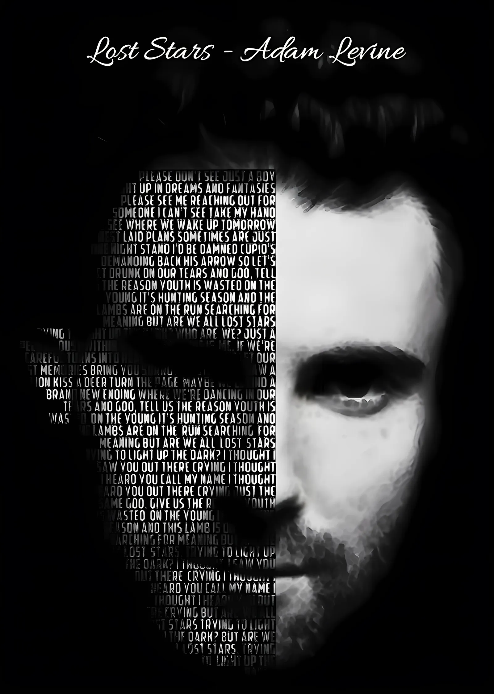 Adam Levine - Lost Stars Tipografi Portresi metal tablo