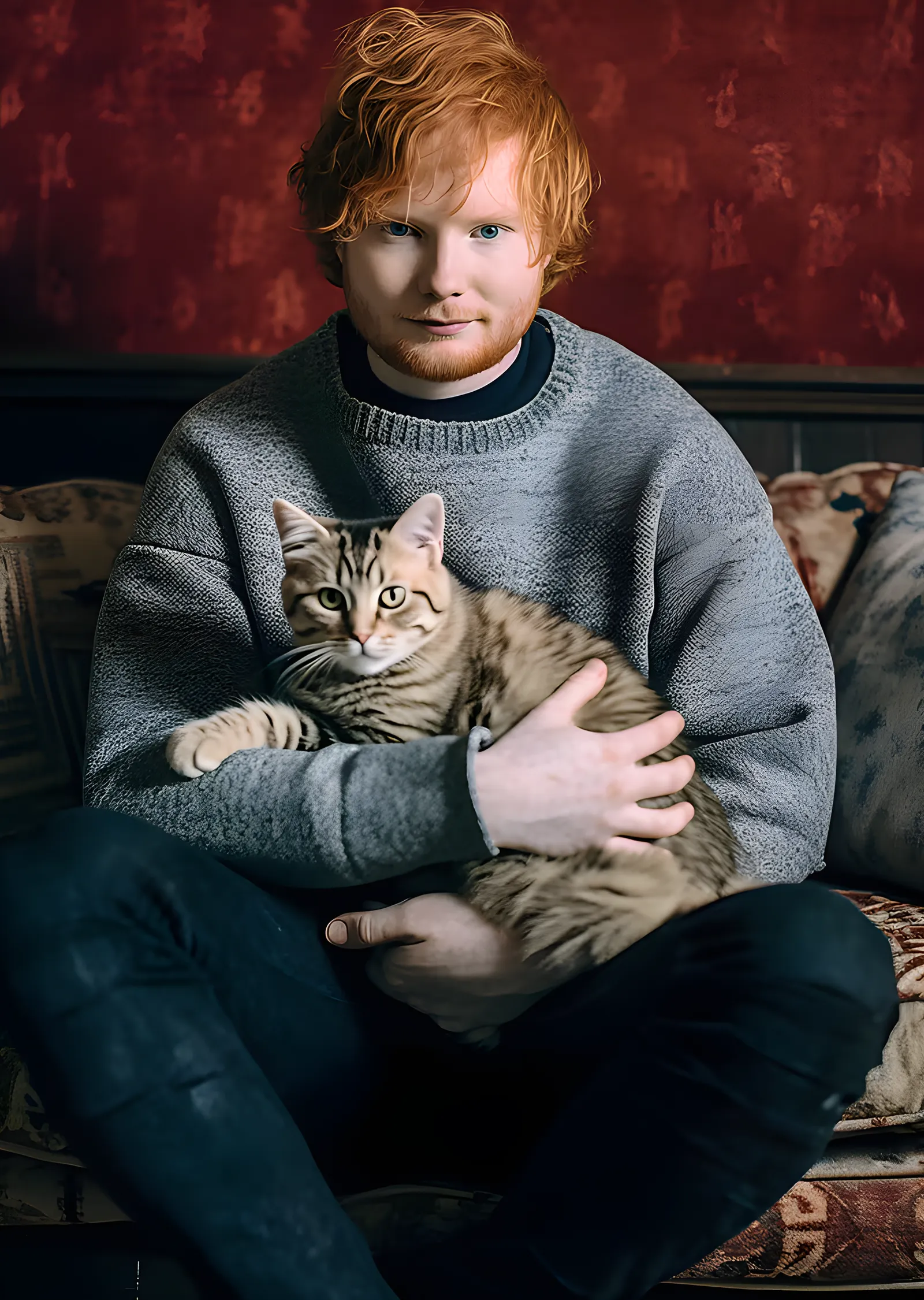 Ed Sheeran - Kucağında Kedi metal tablo