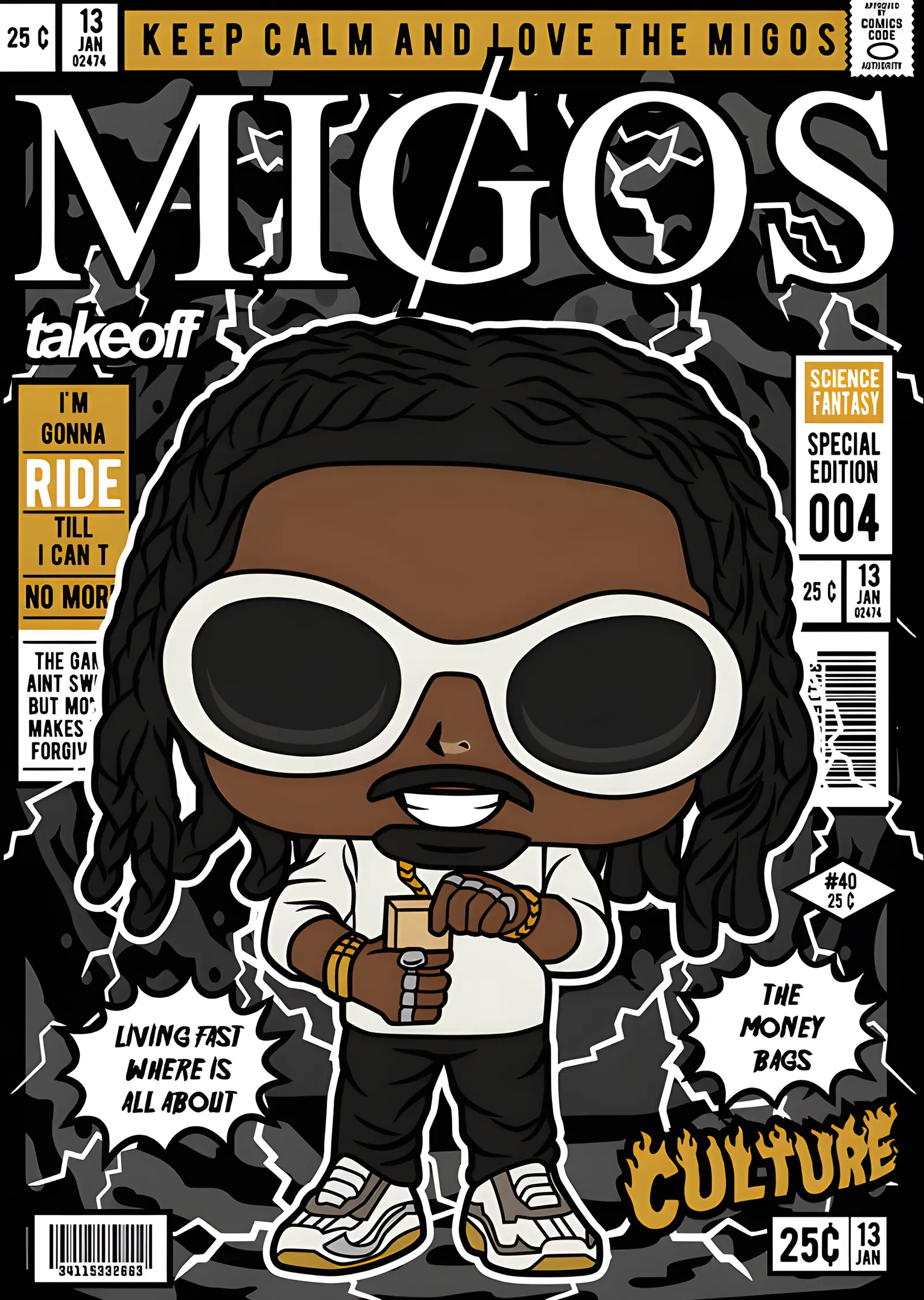 Migos - Çizgi Roman Kapağı Tarzı Afiş metal tablo