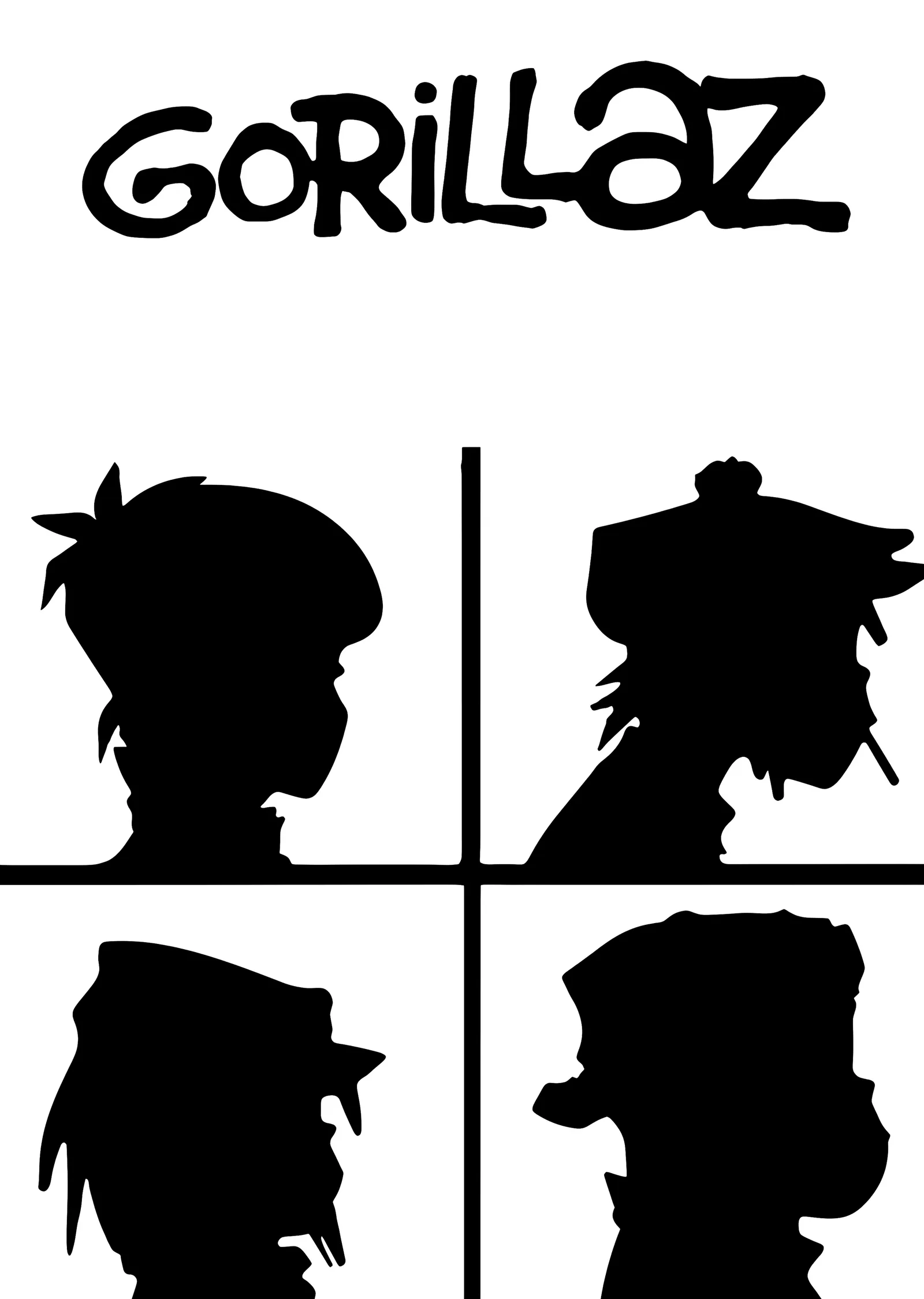Gorillaz - Beyaz Zeminde Profil Siluetleri metal tablo