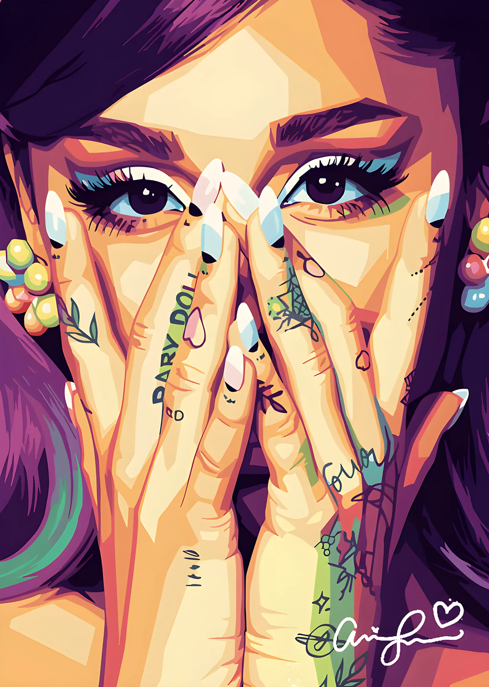 Ariana Grande - Elleri Yüzünde Pop Art metal tablo