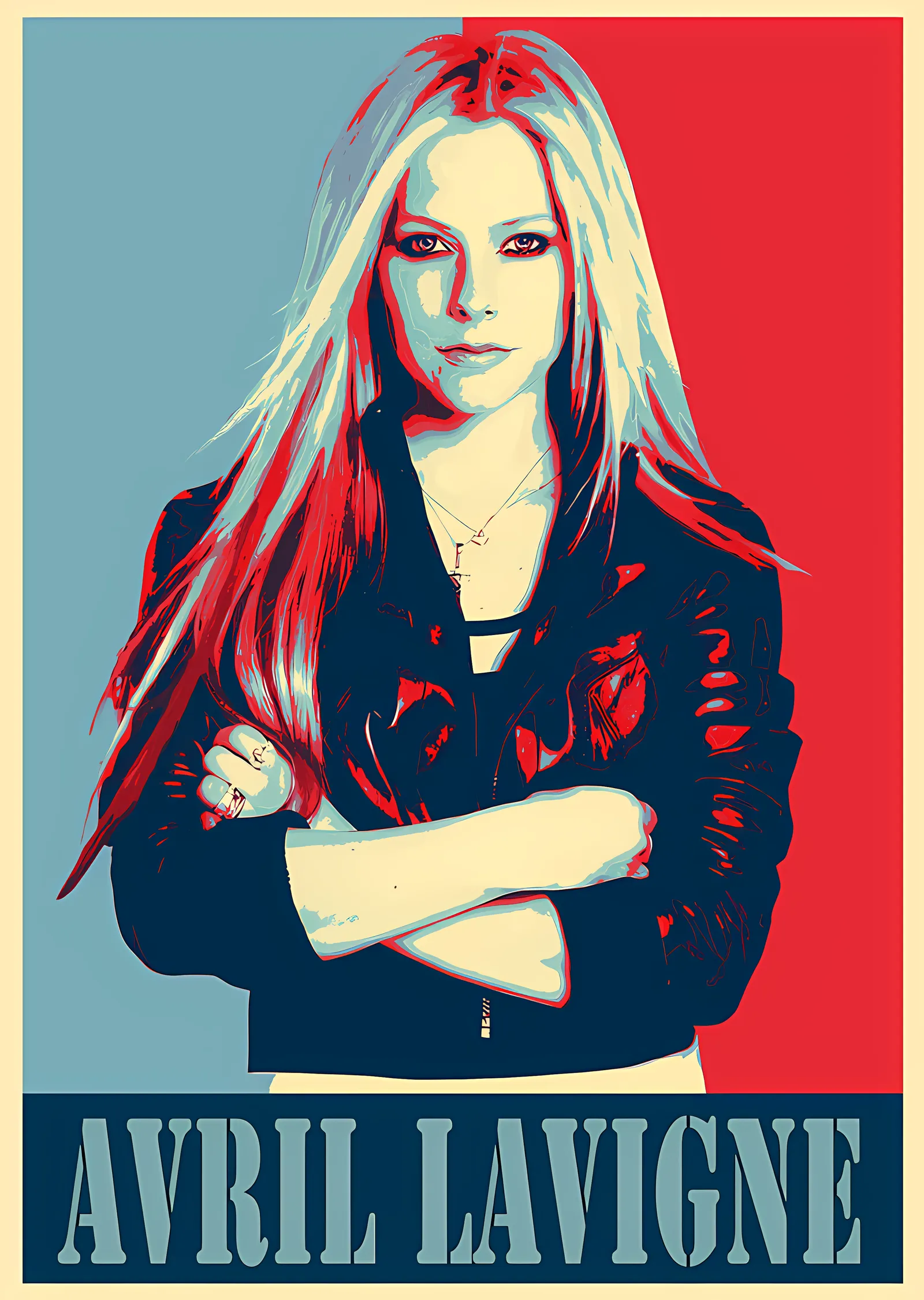 Avril Lavigne - Kırmızı Mavi Poster Portre metal tablo