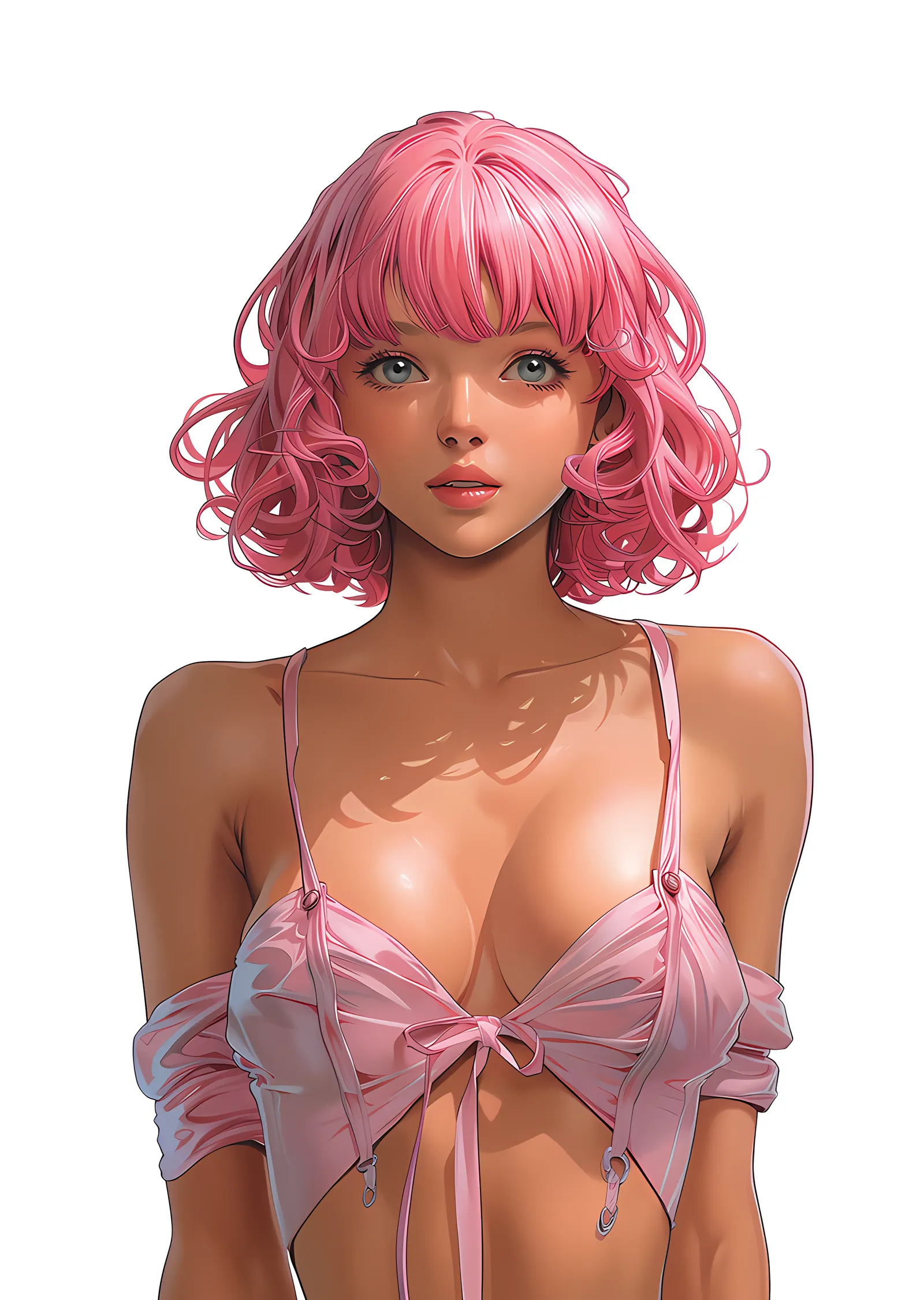 Pembe Saçlı Anime Kız - Beyaz Zemin metal tablo