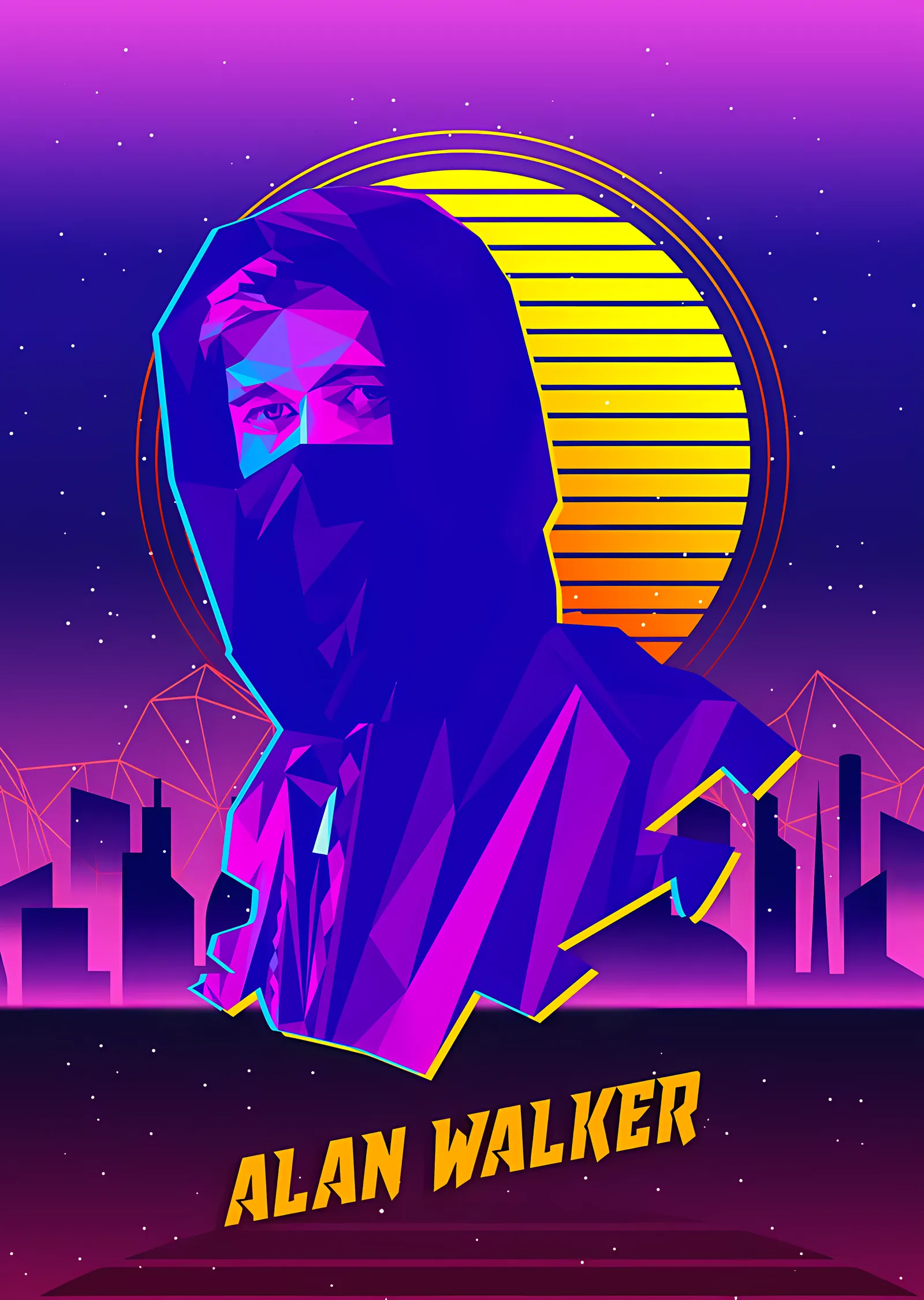 Alan Walker - Neon Şehirde Maskeli Figür metal tablo