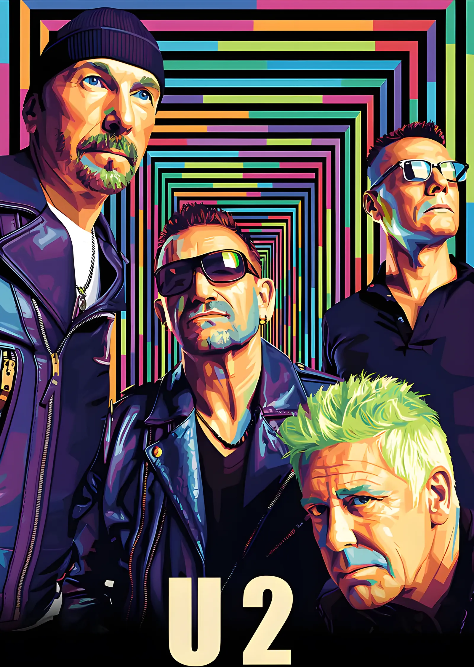 U2 - Neon Renkli Tünel Karesi metal tablo