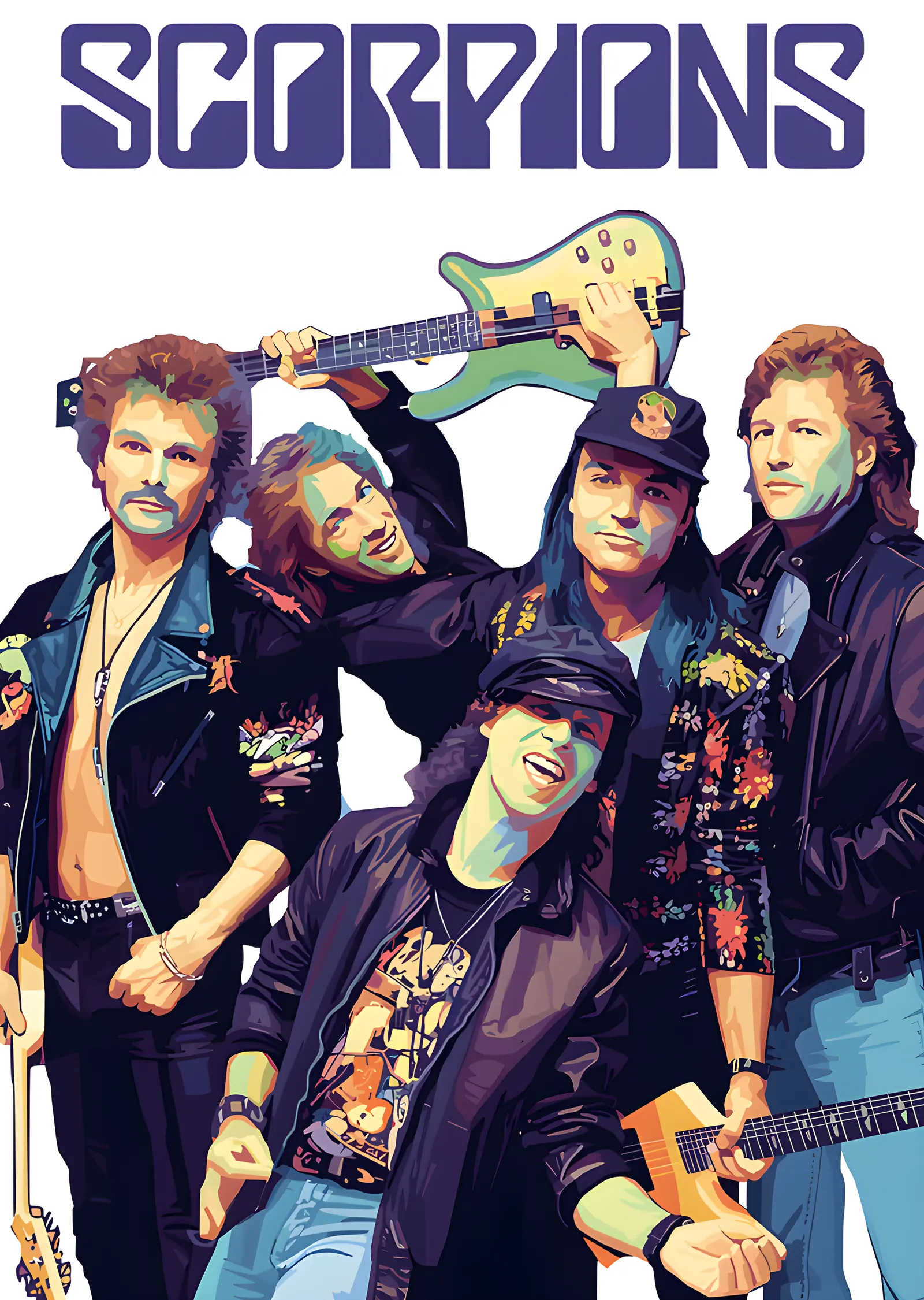 Scorpions - Renkli Grup İllüstrasyonu metal tablo