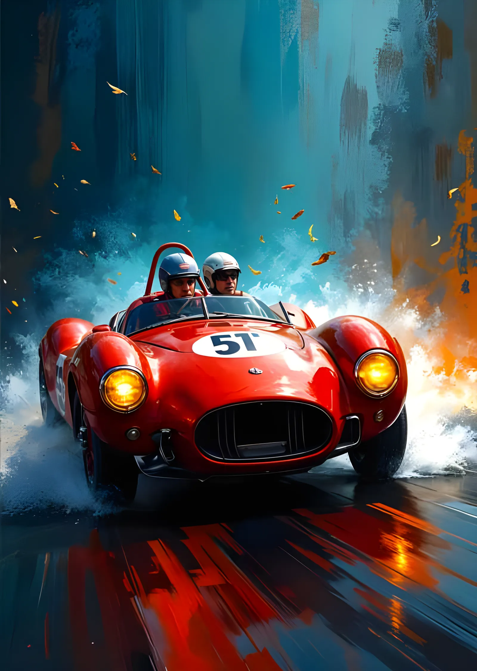 Juan Manuel Fangio - Yağmurda Kırmızı Yarış metal tablo