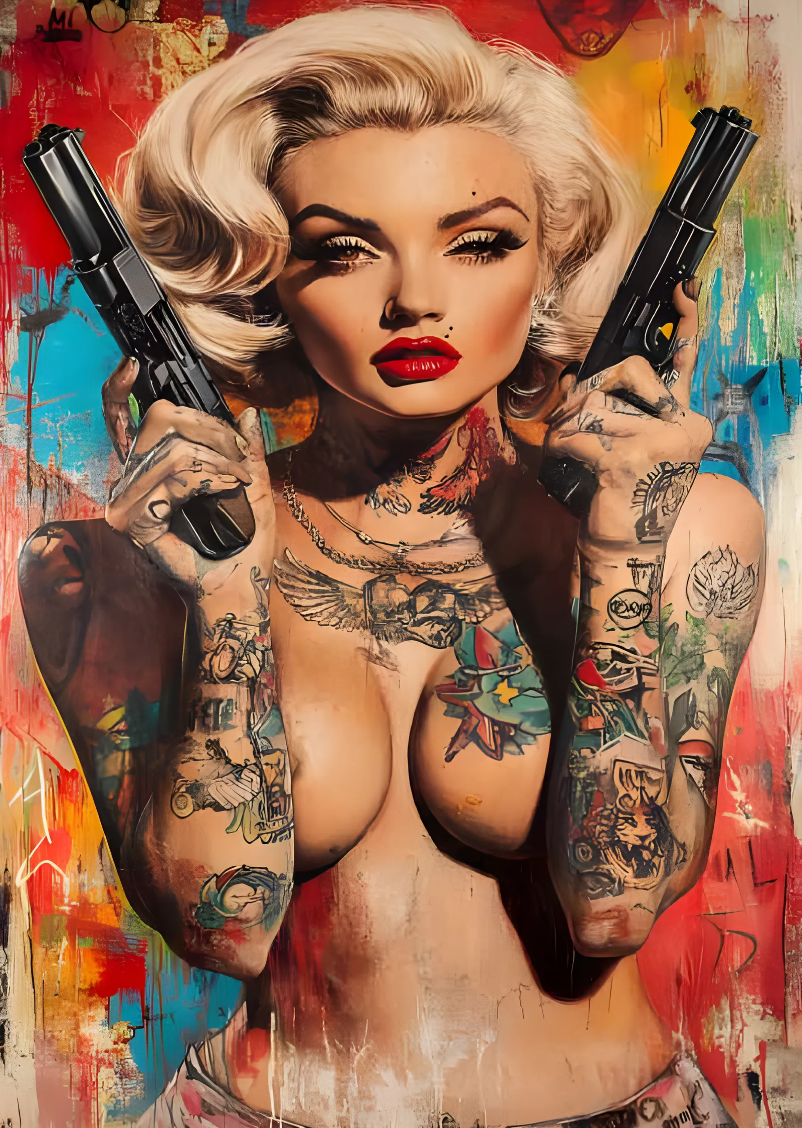 Marilyn Monroe - Dövmeli Asi Pop Art metal tablo