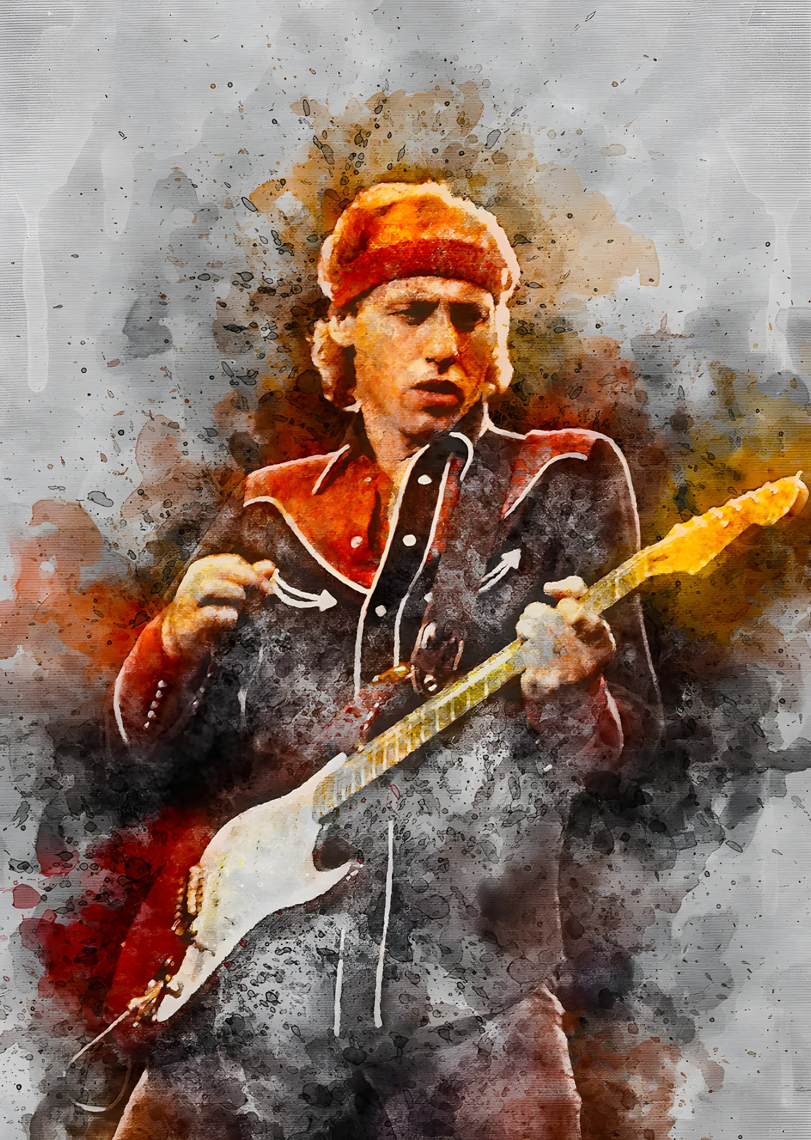 Mark Knopfler: Kırmızı Bandanalı Suluboya metal tablo