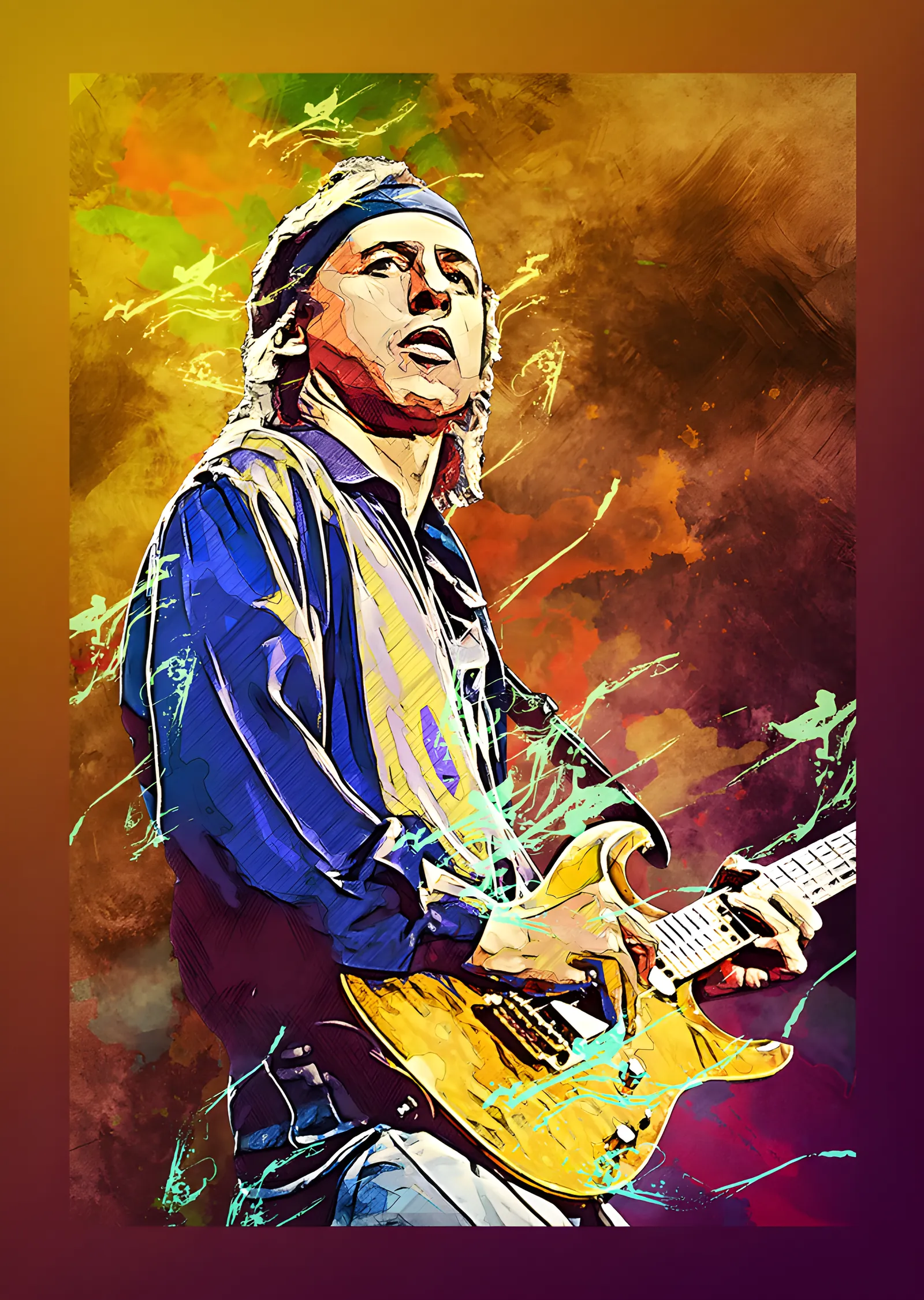 Mark Knopfler: Renk Sıçramalı Portre metal tablo