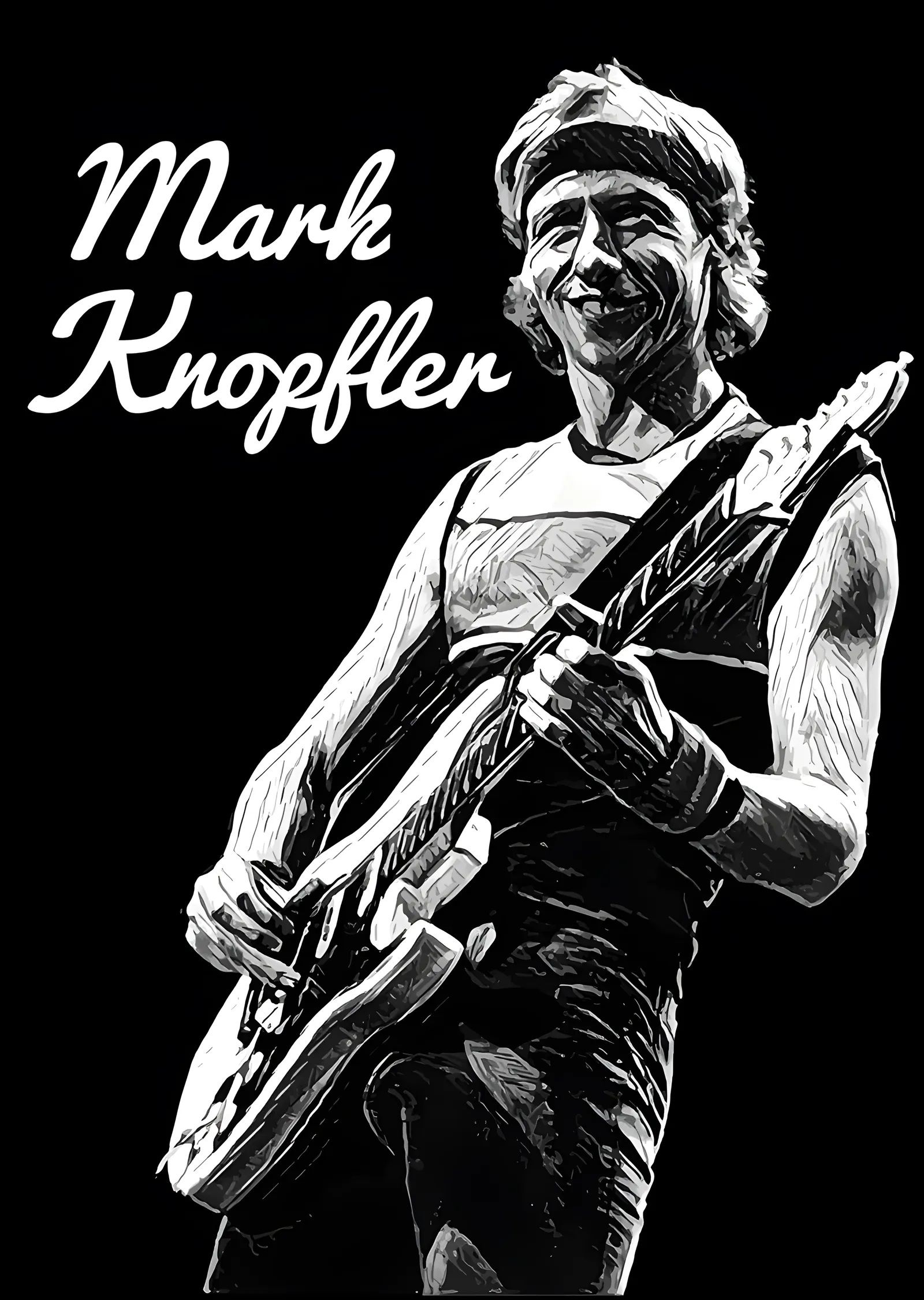 Mark Knopfler: Siyah Beyaz Çizgi Portre metal tablo