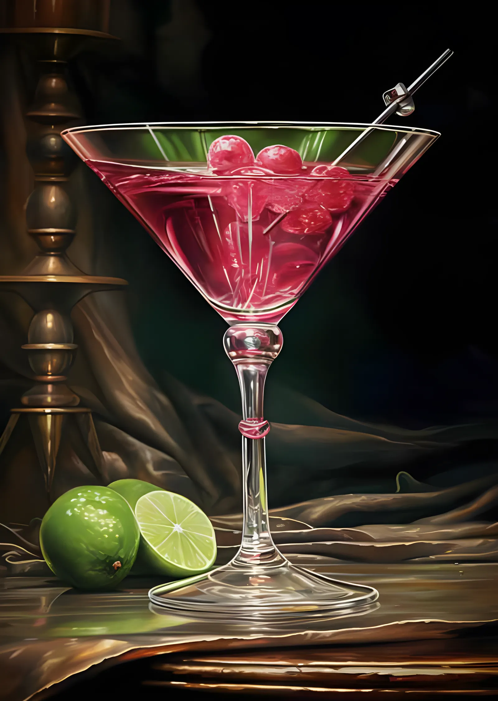 Martini - Magenta Tonlarda Kiraz ve Limon metal tablo