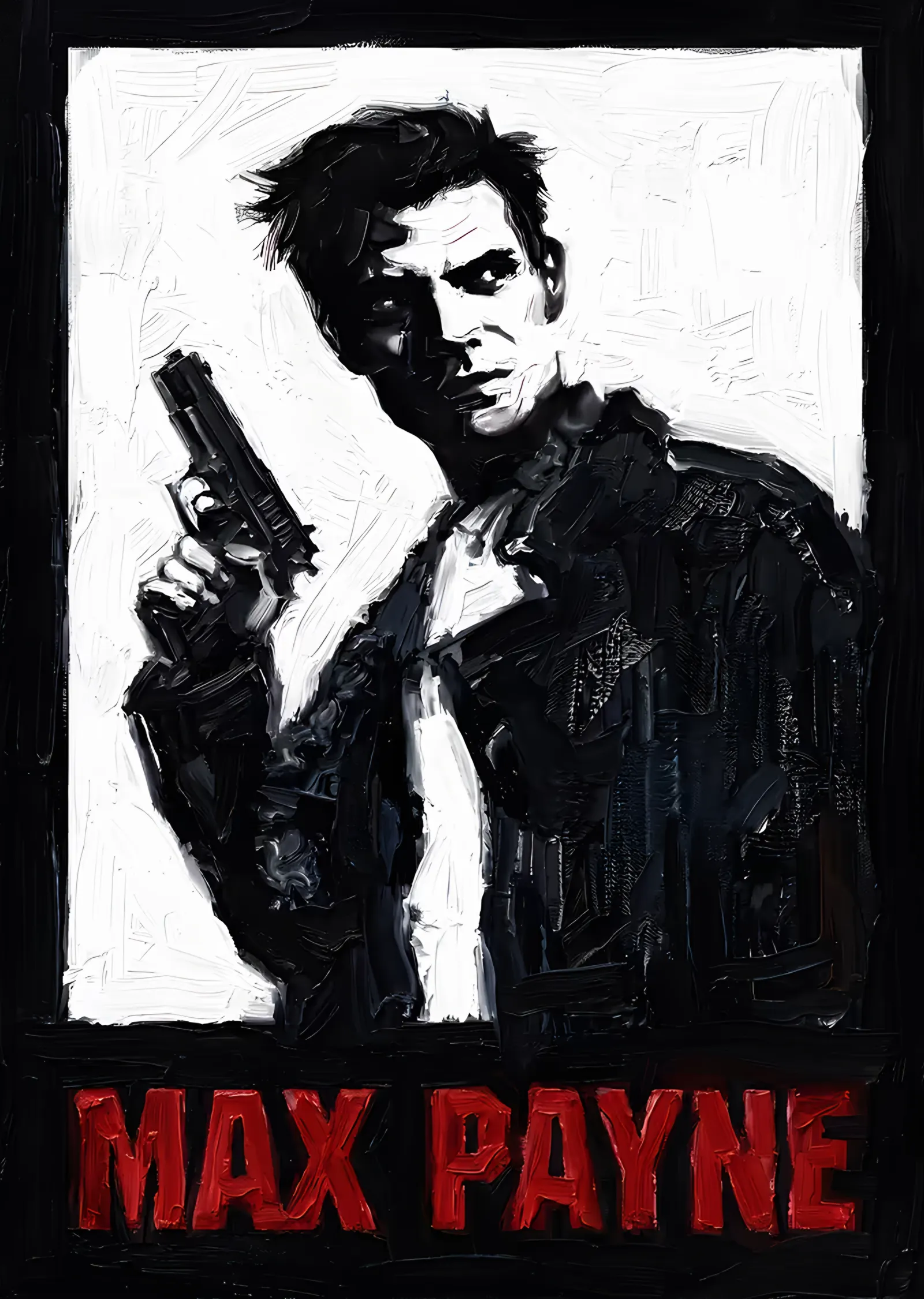Max Payne: Siyah Beyaz Fırçada Tabanca metal tablo