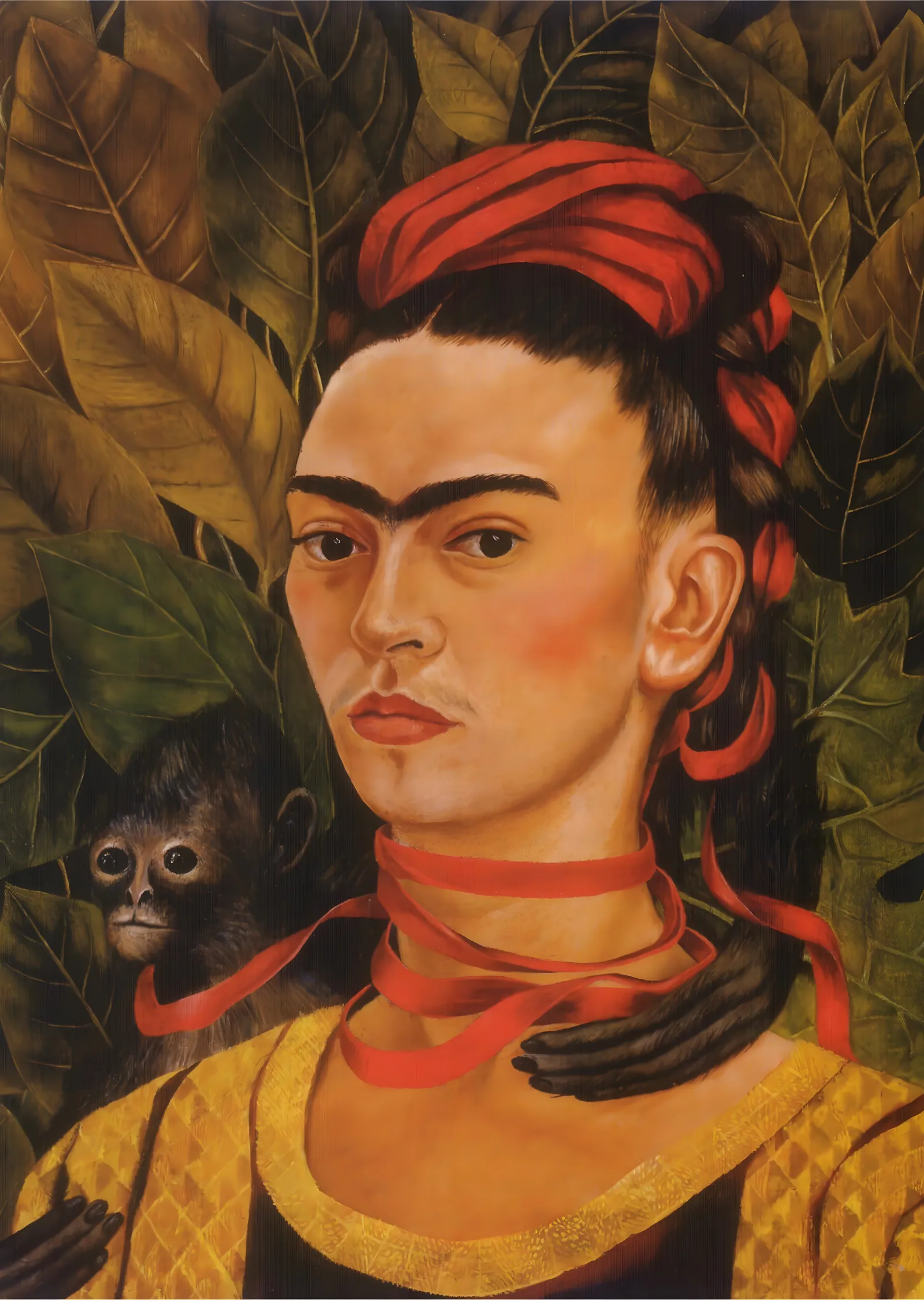 Maymunlu Otoportre - Frida Kahlo metal tablo