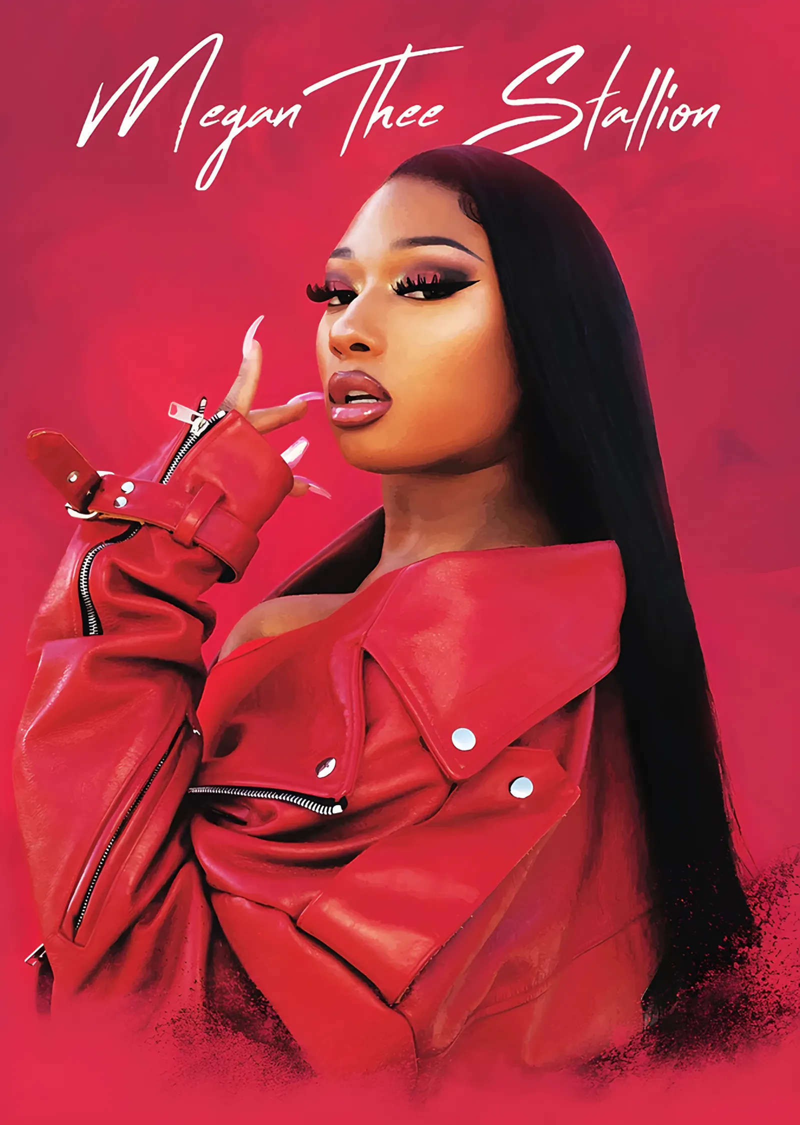 Megan Thee Stallion - Kırmızı Deri Ceket metal tablo