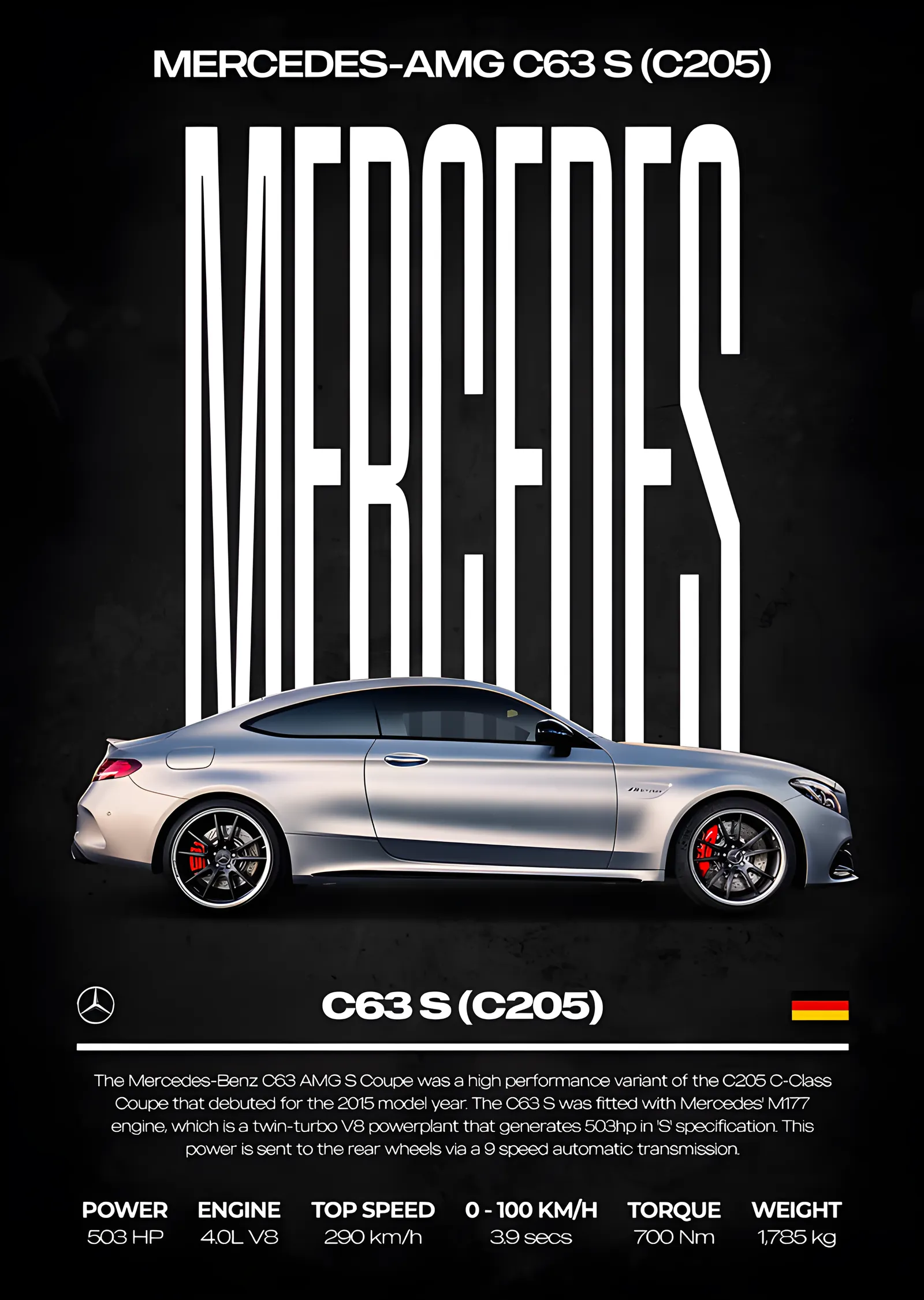 Mercedes-AMG C 63 S Coupe: Gümüş Künye metal tablo