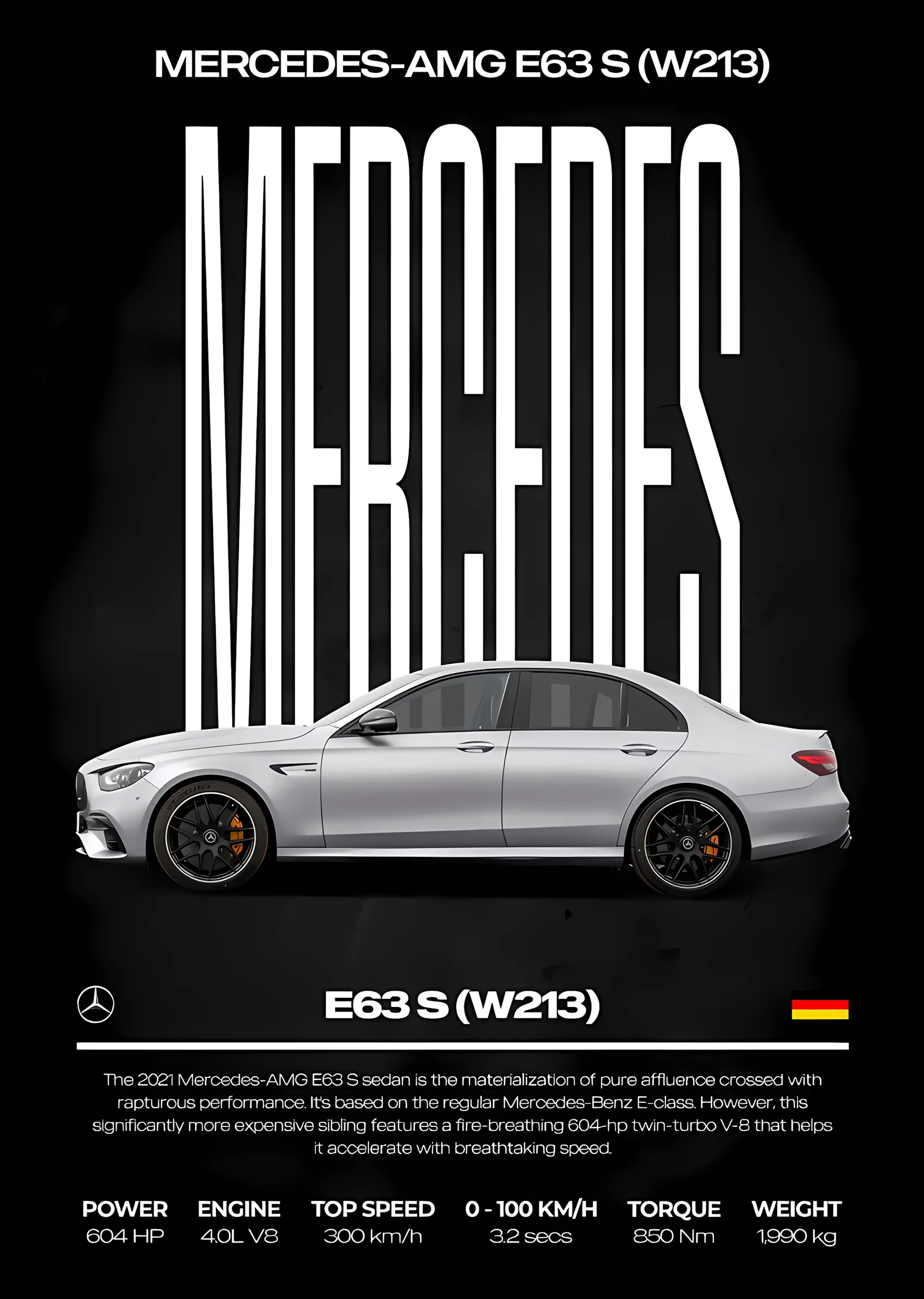 Mercedes-AMG E 63 S: Beyaz Sedan Künyesi metal tablo