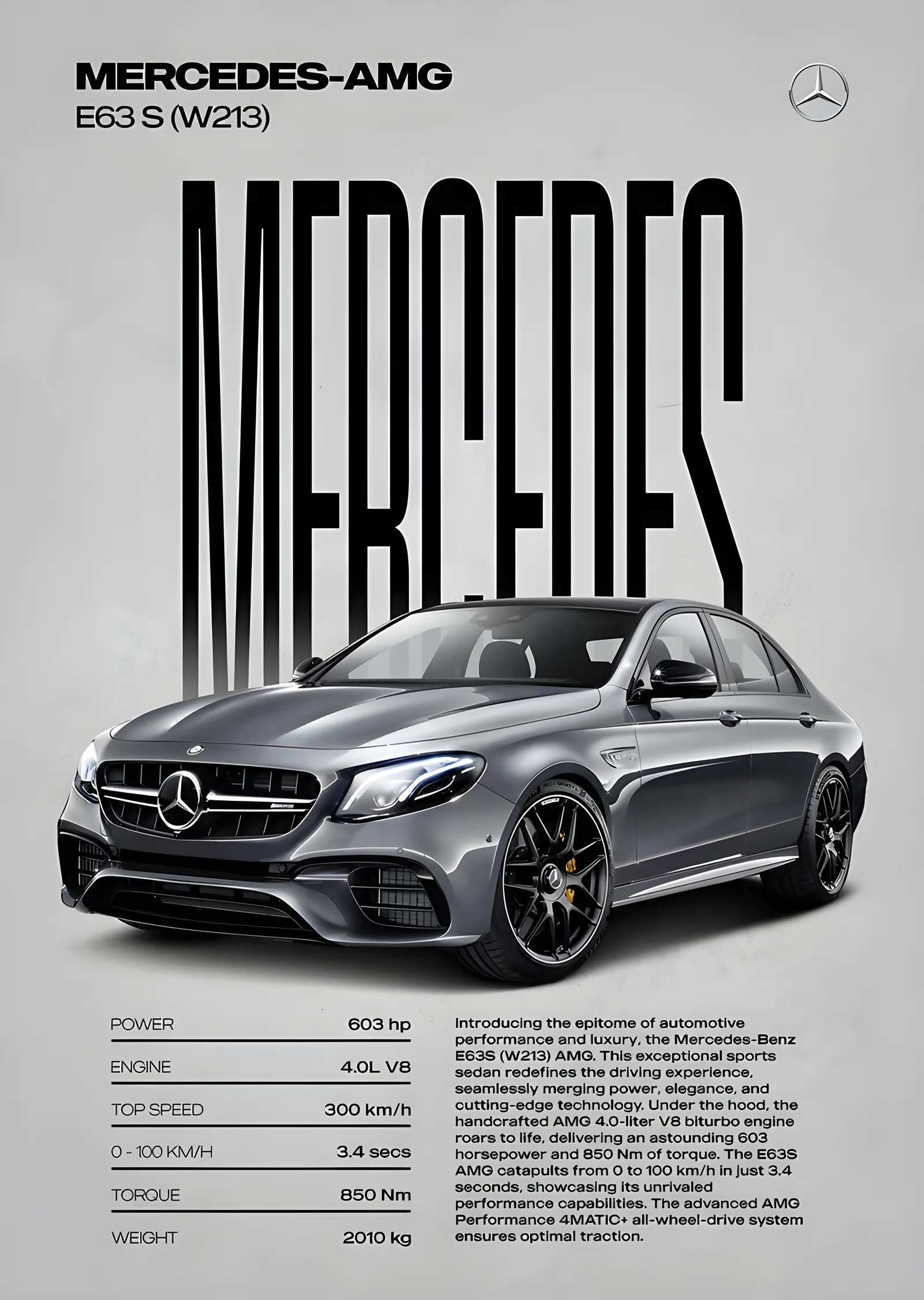 Mercedes-AMG E 63 S: Gri Sedan Künyesi metal tablo