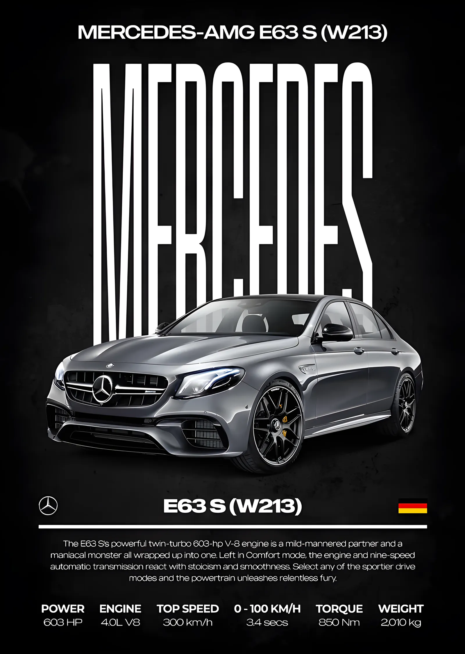 Mercedes-AMG E 63 S: Gümüş Sedan Künyesi metal tablo