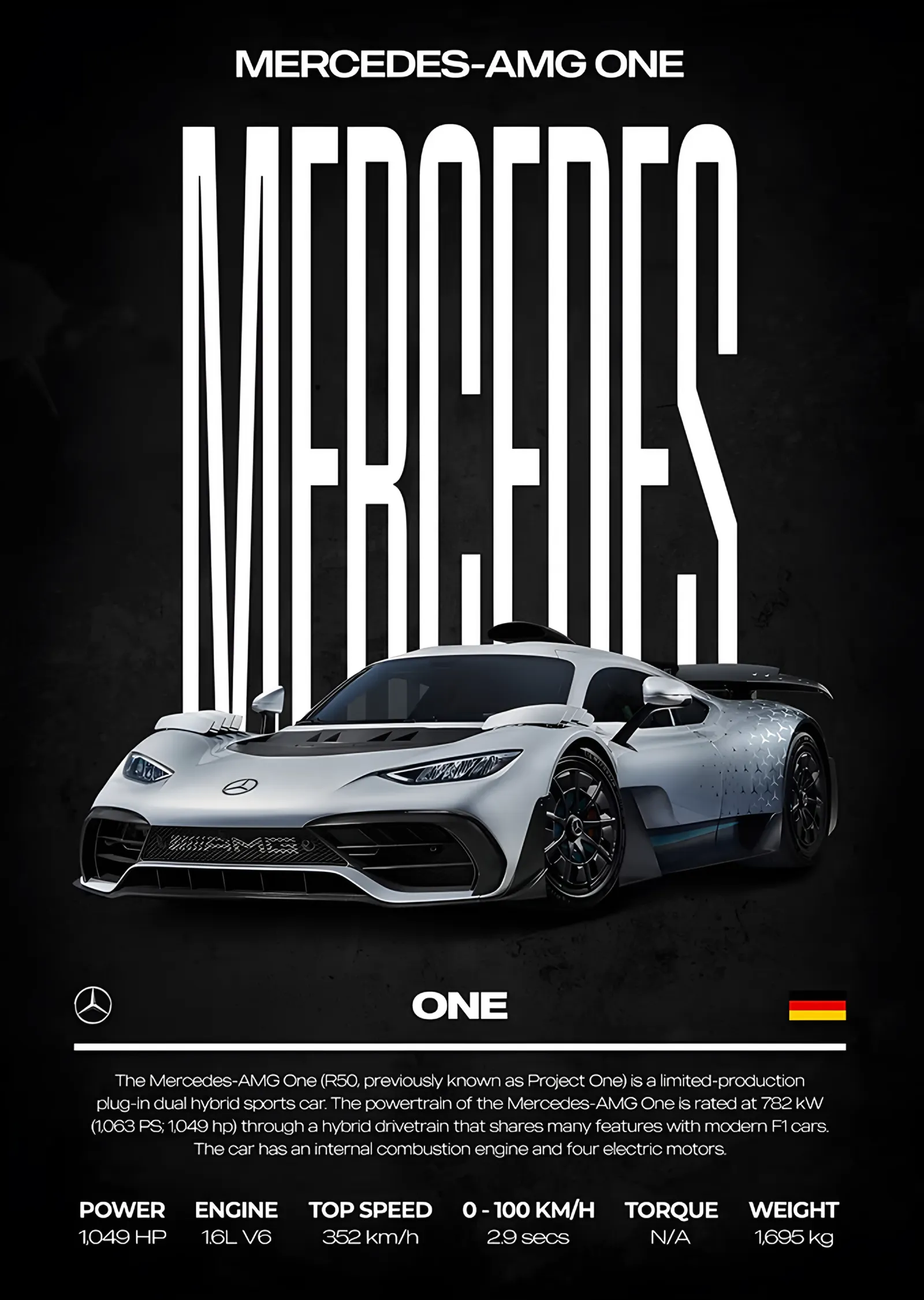 Mercedes-AMG ONE: Siyah Zeminde Hiper Otomobil metal tablo