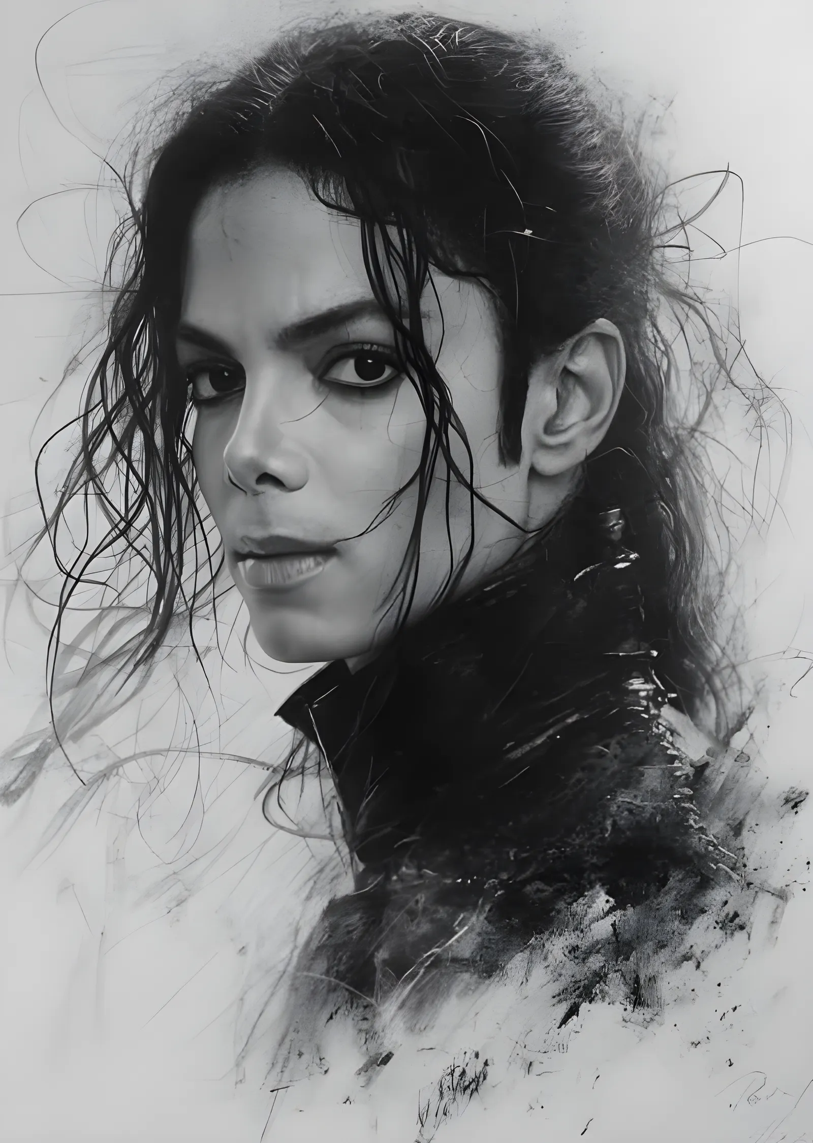 Michael Jackson - Kömür Kalem Eskiz Portre metal tablo