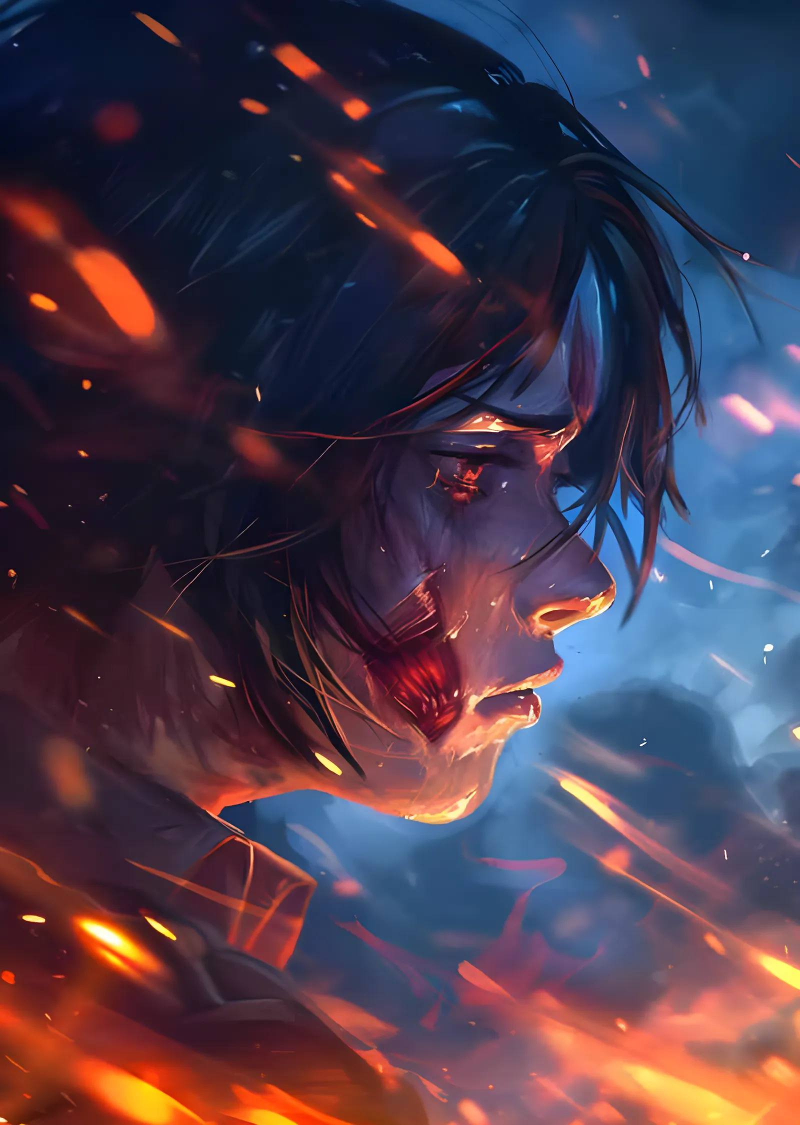 Mikasa Ackerman - Yan Profil ve Ateş Fırtınası metal tablo