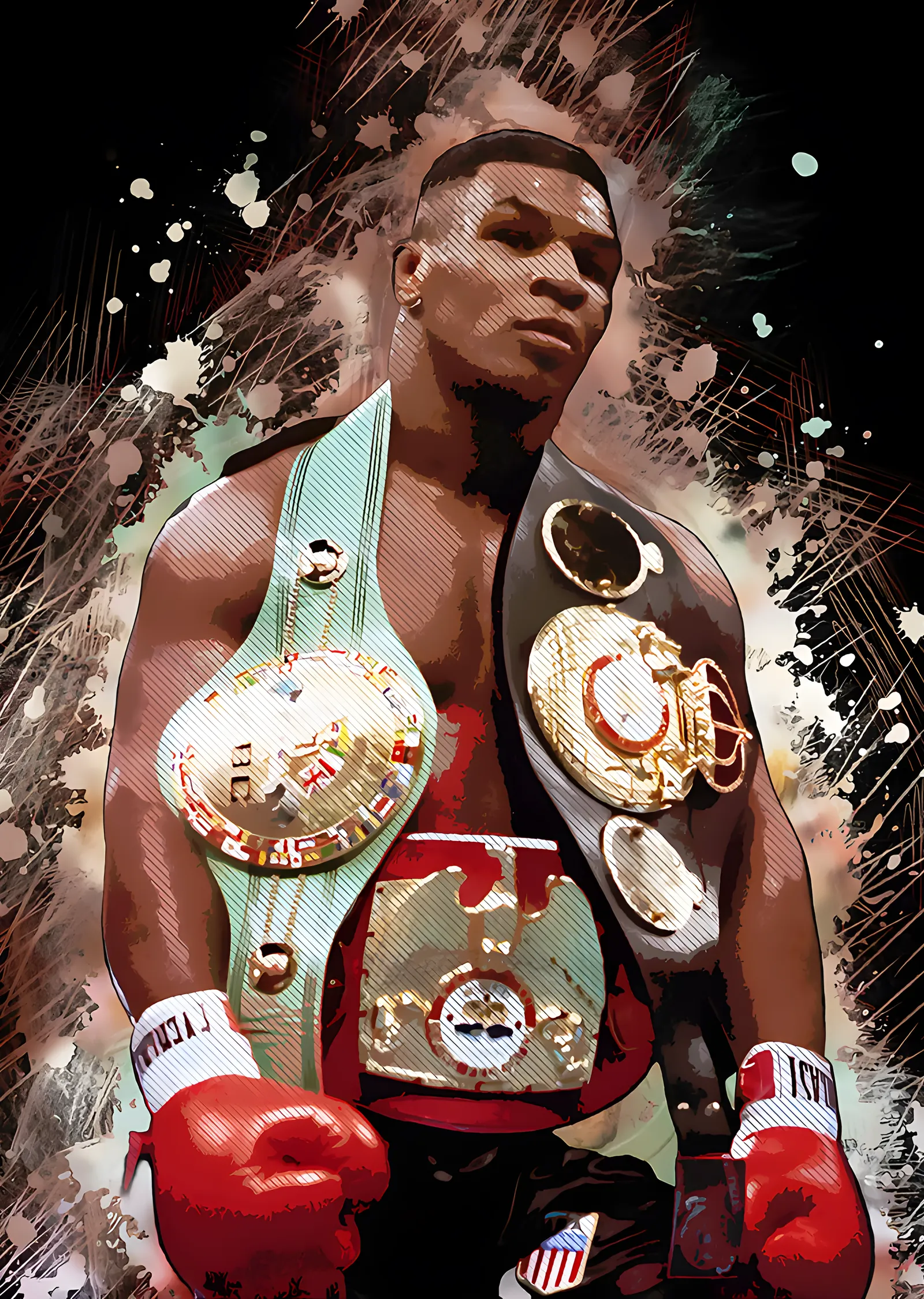 Mike Tyson - Kemerlerle Portre metal tablo