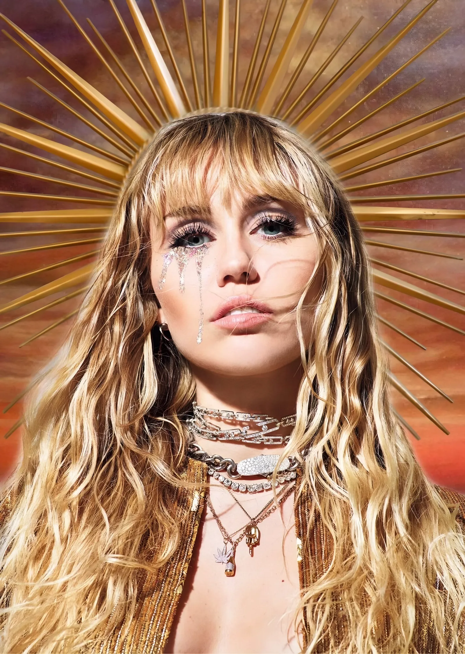 Miley Cyrus: Altın Işınlı Portre metal tablo