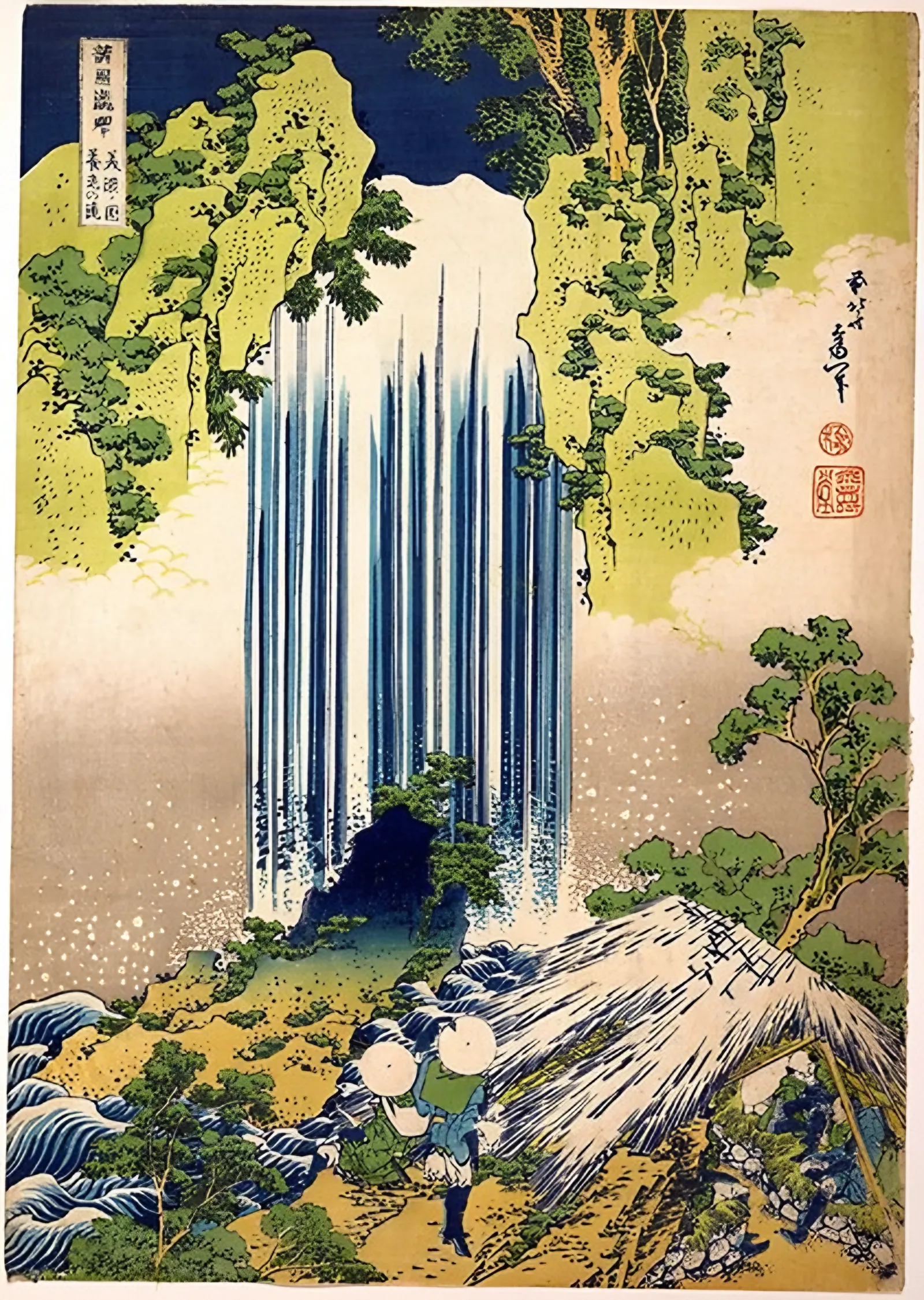 Mino'da Yoro Şelalesi - Hokusai metal tablo