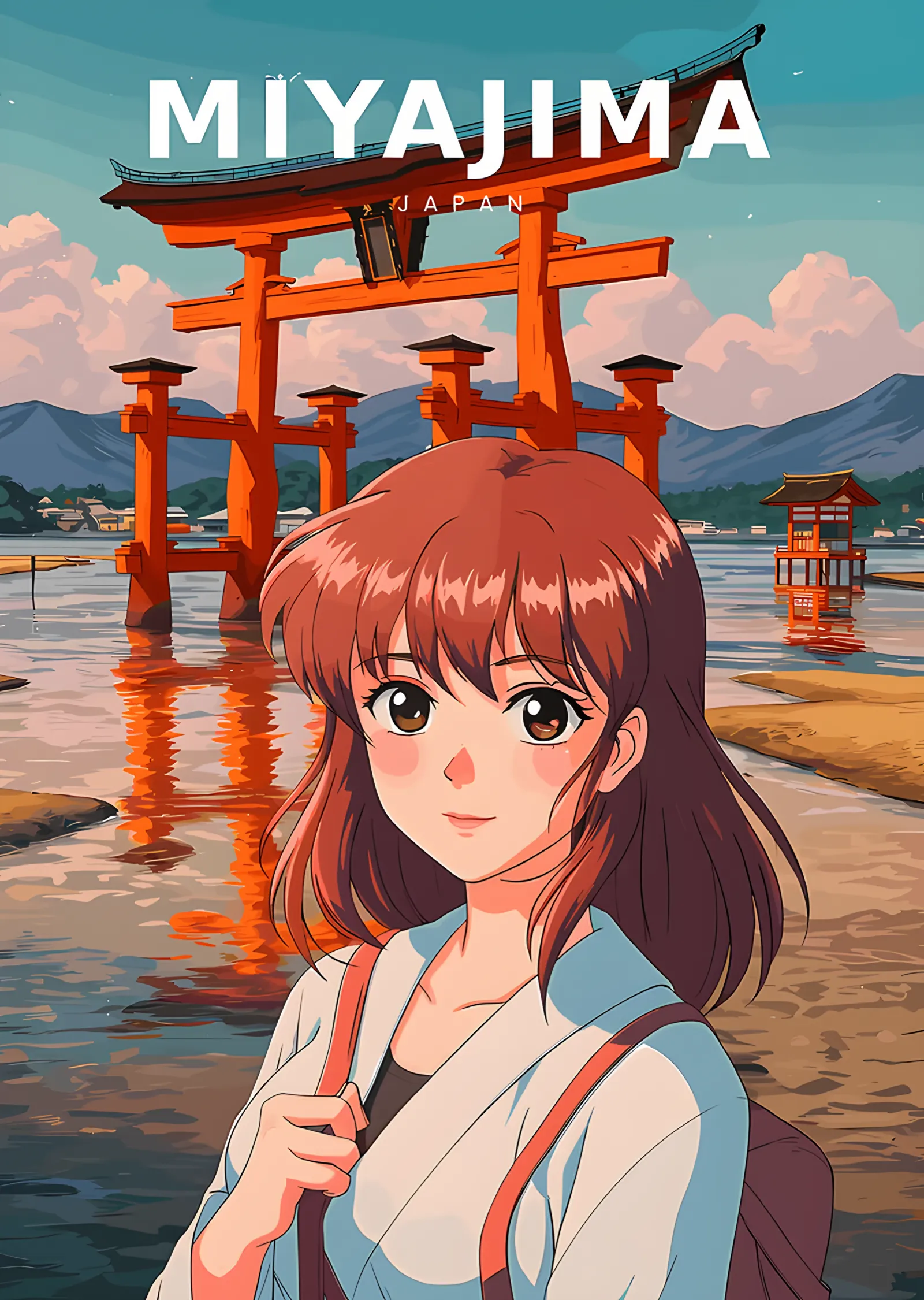 Miyajima: Torii Kapısı Önünde Anime Kız metal tablo
