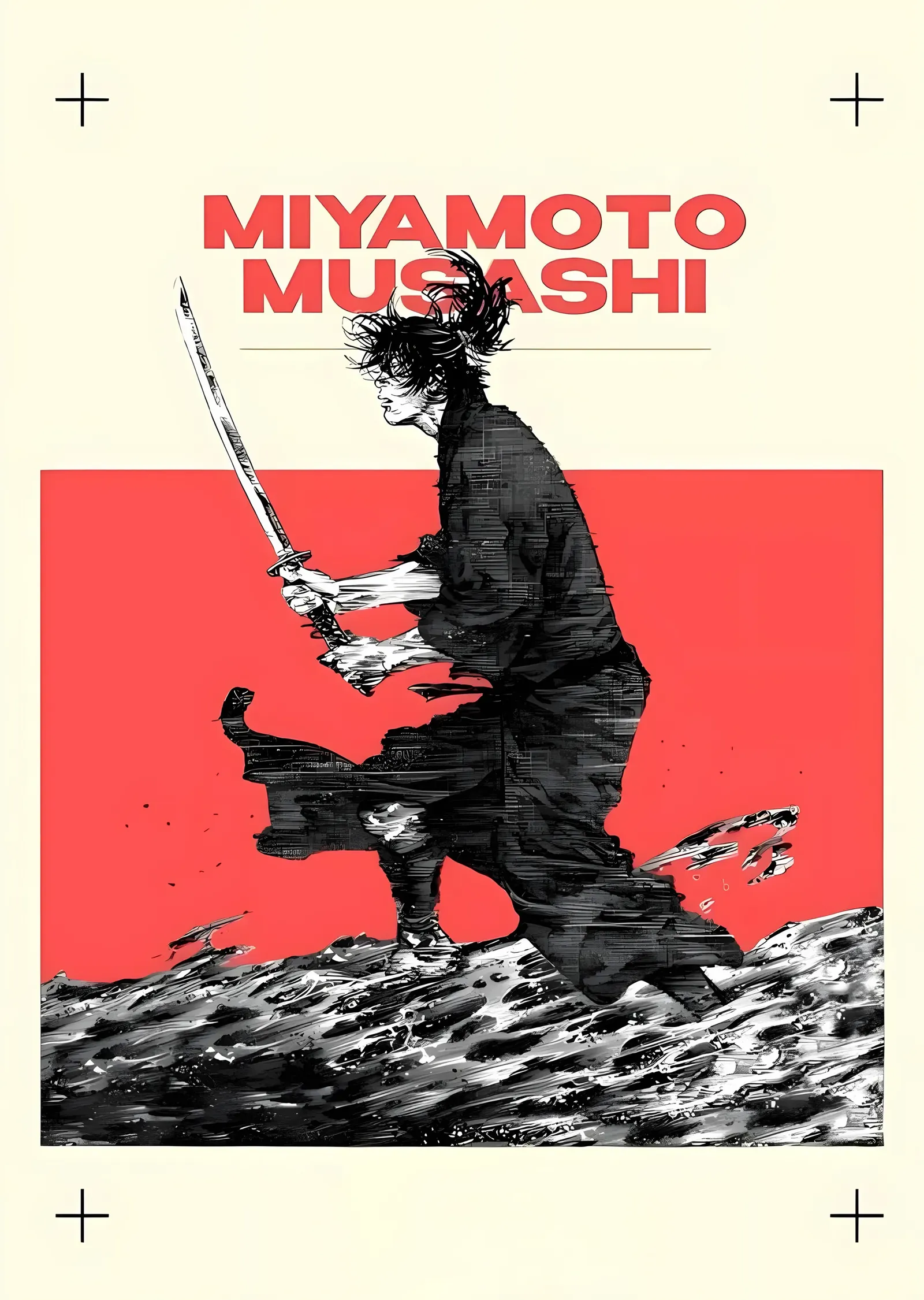 Miyamoto Musashi: Kızıl Zeminde Duruş metal tablo