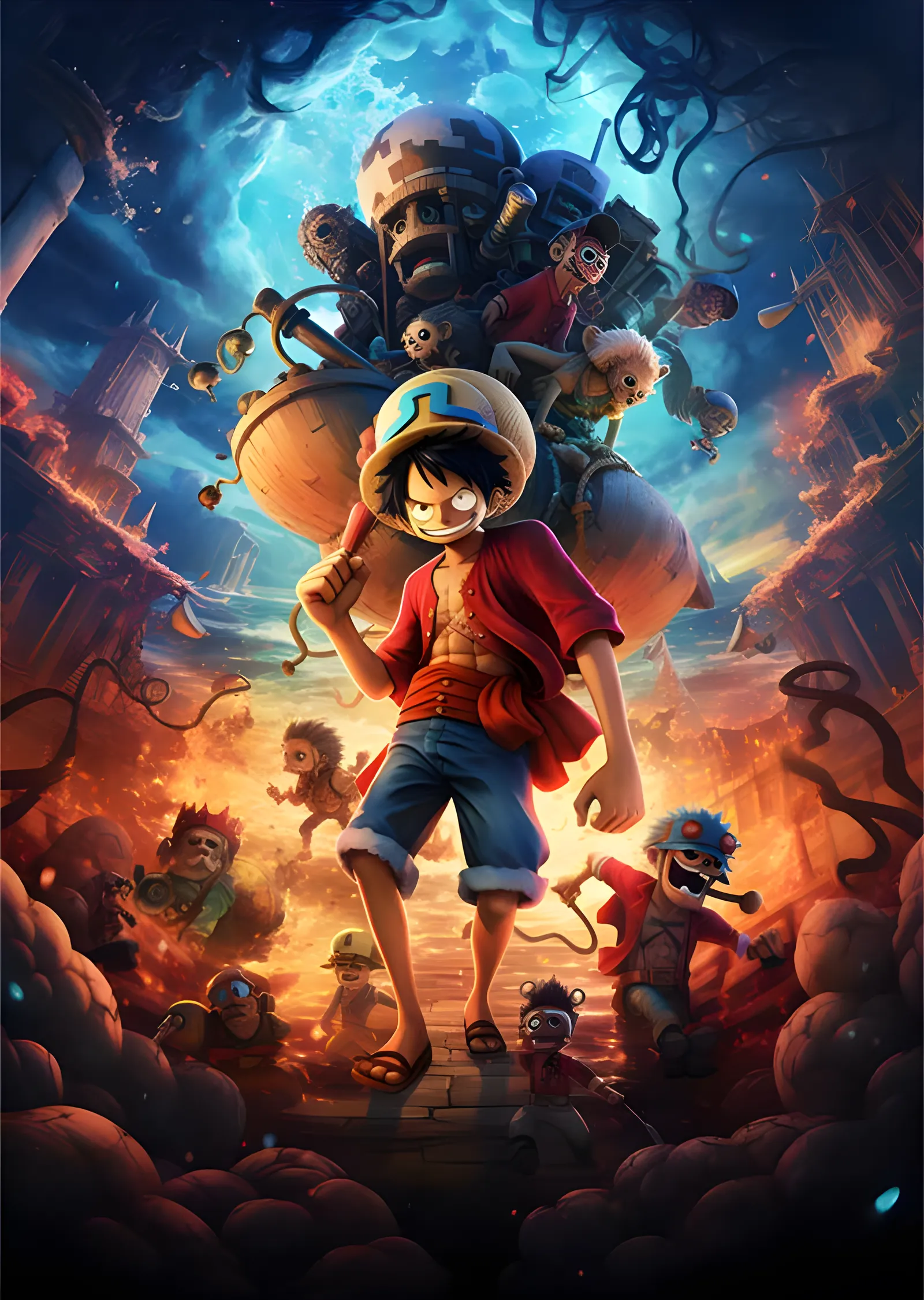 Monkey D. Luffy - Kızıl Gökte Savaş Hazırlığı metal tablo
