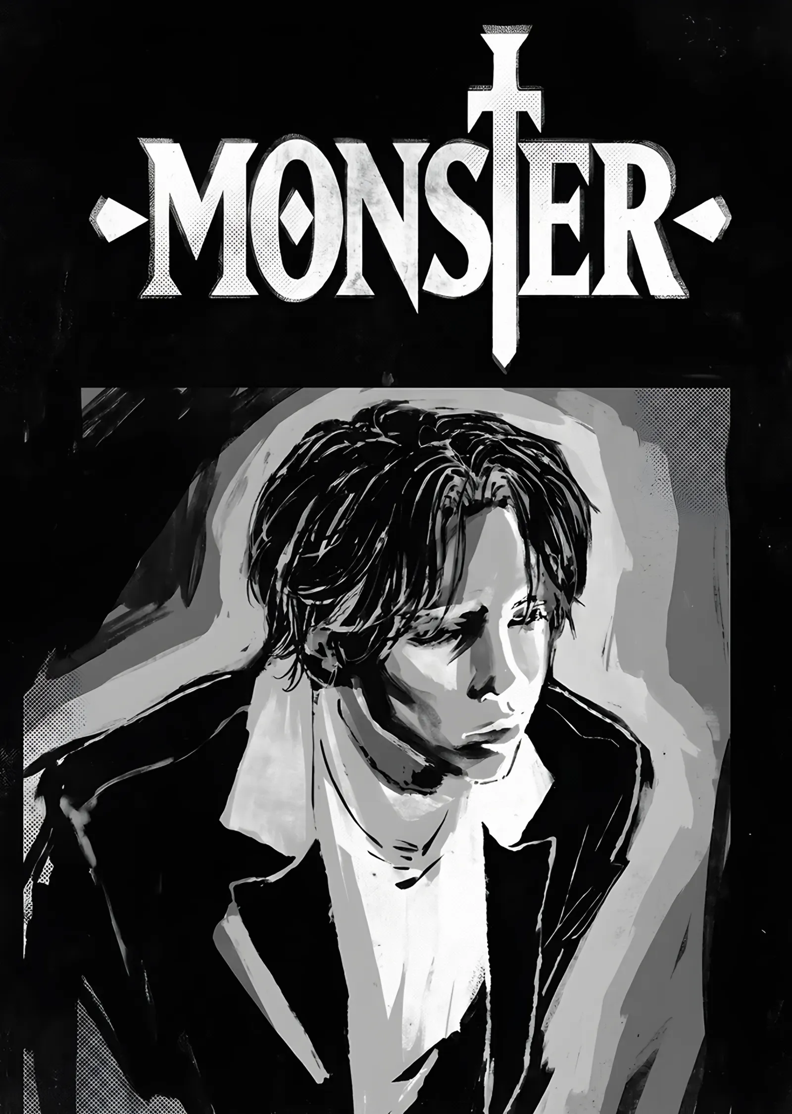 Monster: Siyah Beyazda Sarışın Genç Portresi metal tablo