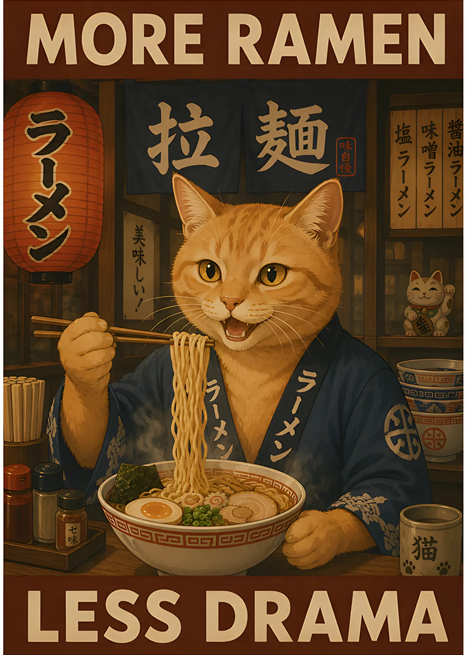 More Ramen Less Drama: Ramen Yiyen Kedi metal tablo