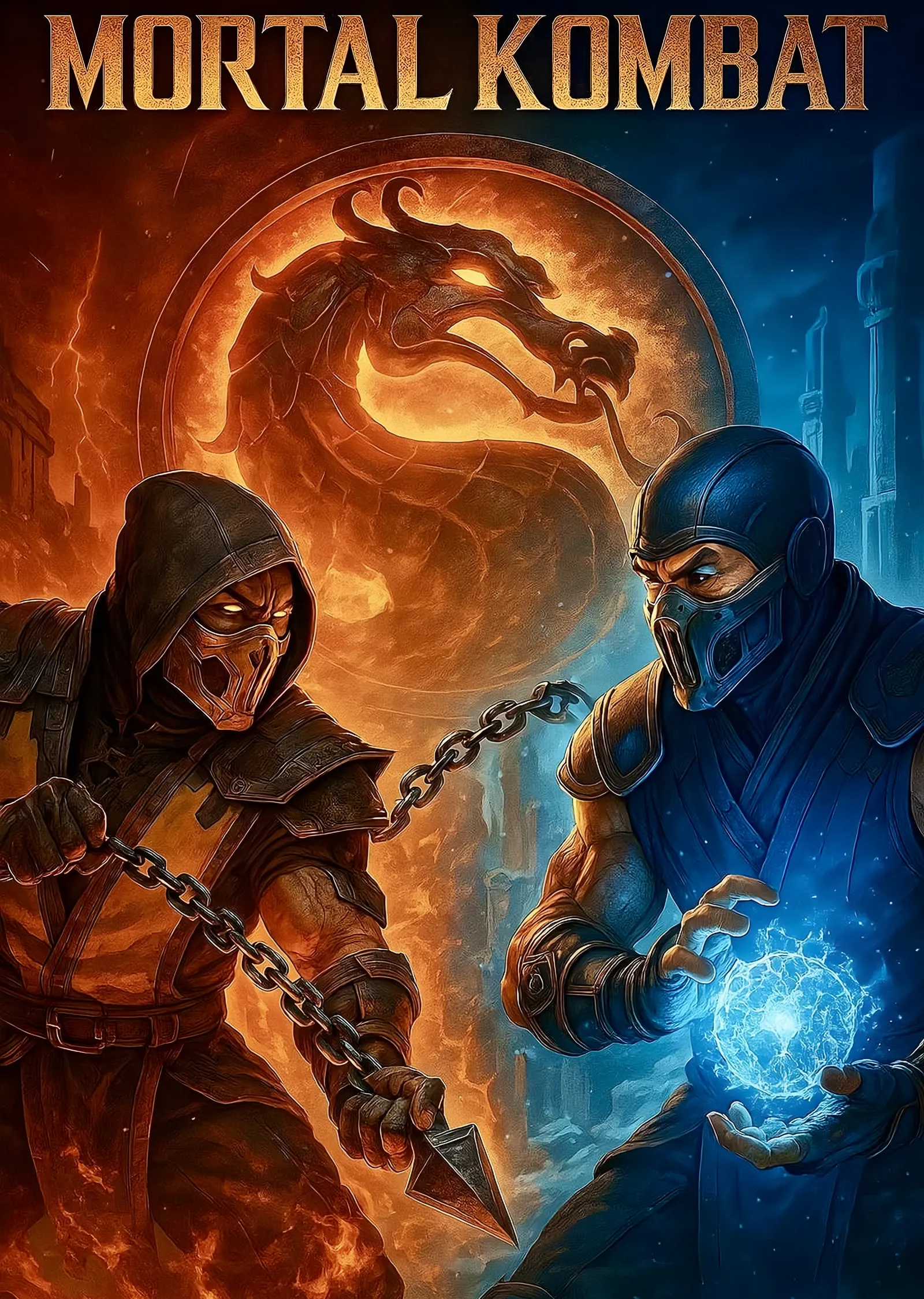 Mortal Kombat Ateş ve Buz Düellosu metal tablo