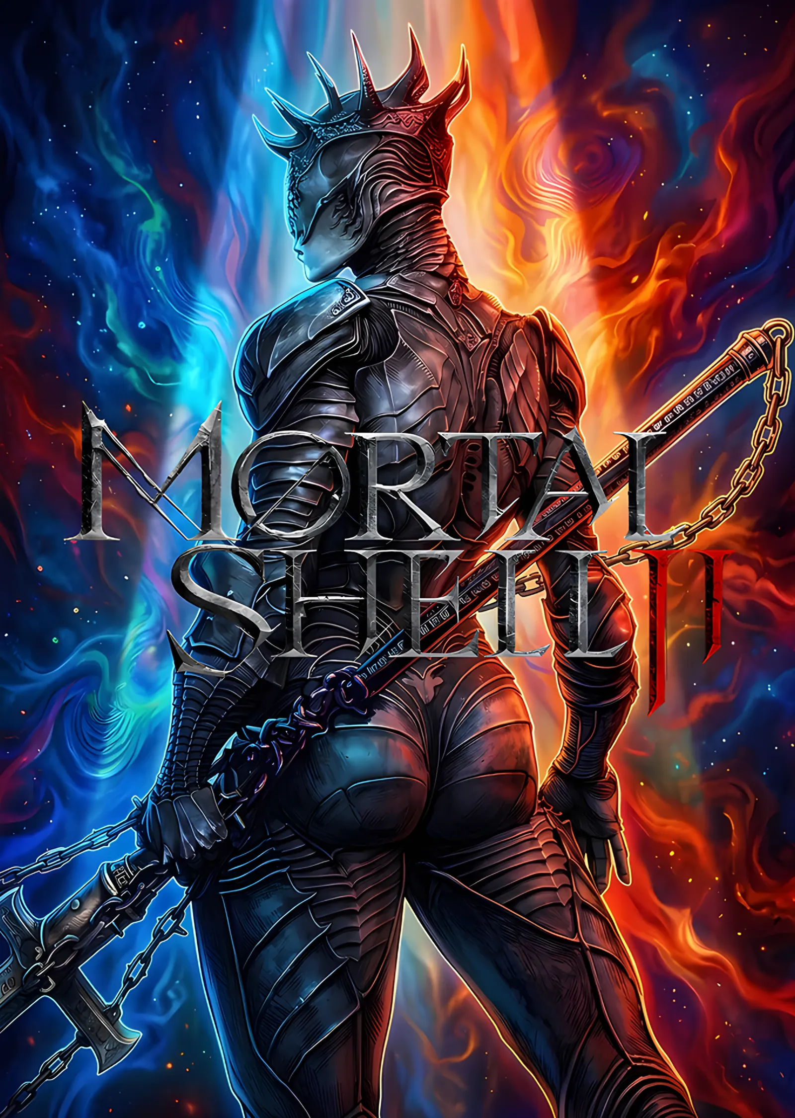 Mortal Shell II: Alev ve Buzda Boynuzlu Savaşçı metal tablo