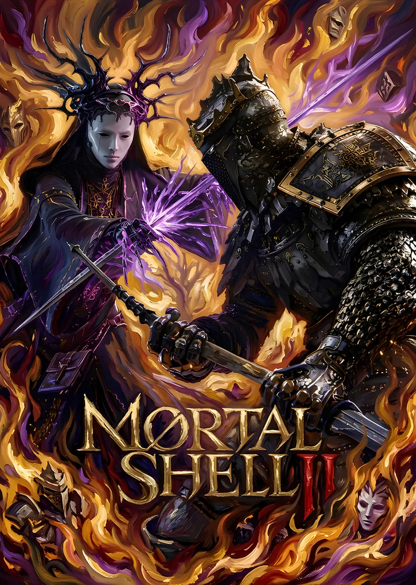 Mortal Shell II: Alevli Tahtta Boynuzlu İkili metal tablo
