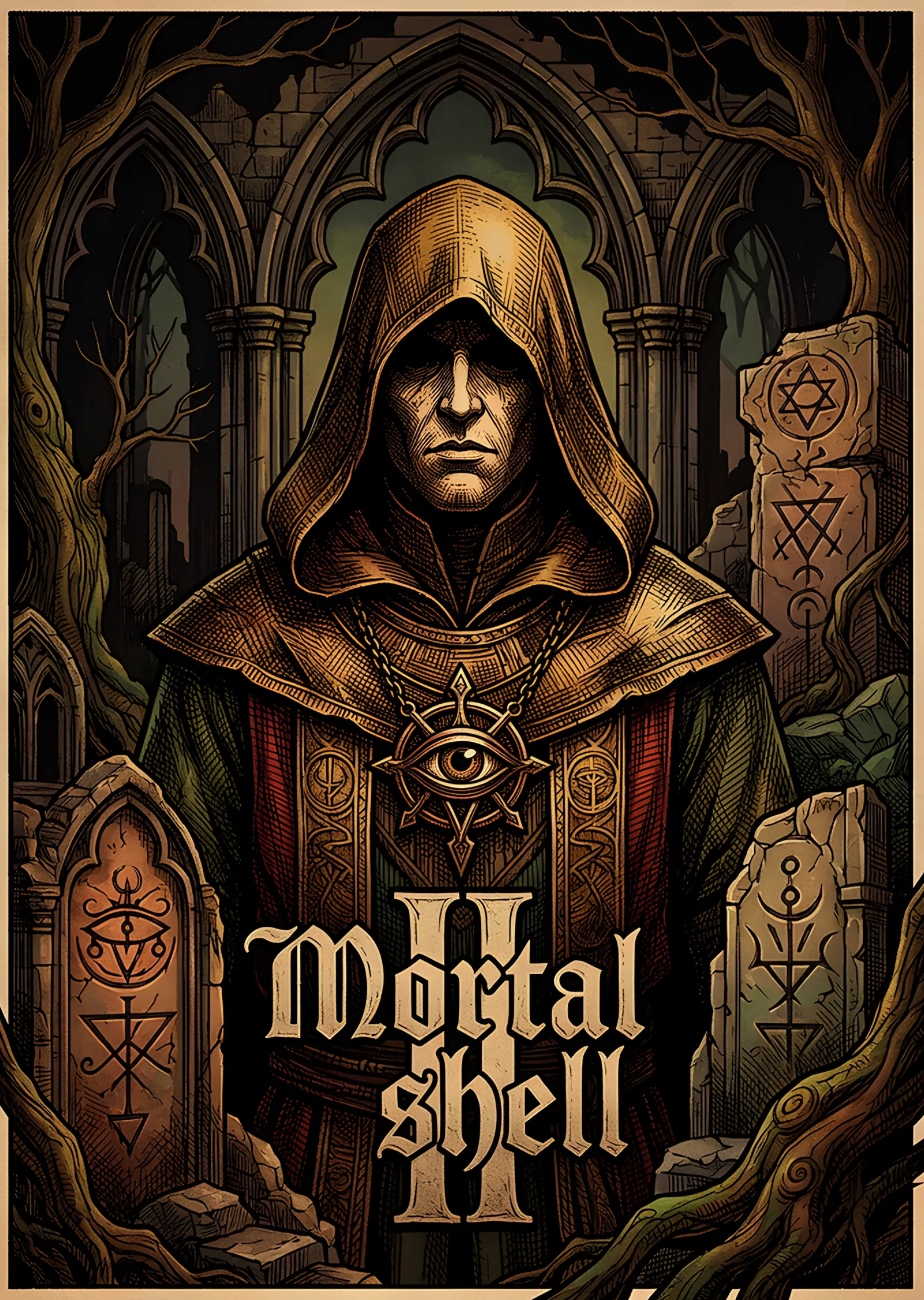 Mortal Shell II: Altın Nişli Kapüşonlu Rahip metal tablo