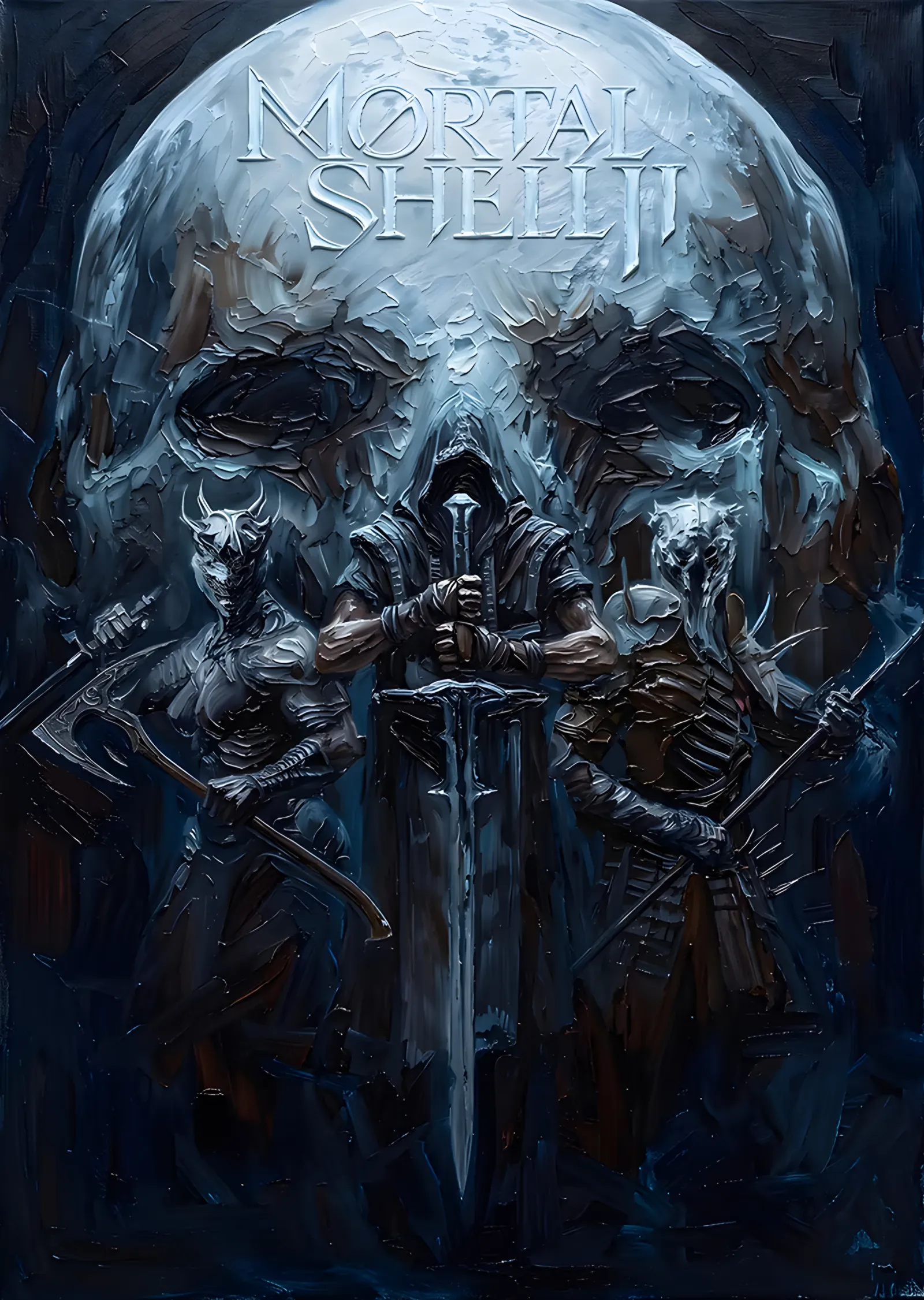 Mortal Shell II: Dev Kafatasının Önünde Savaşçı metal tablo