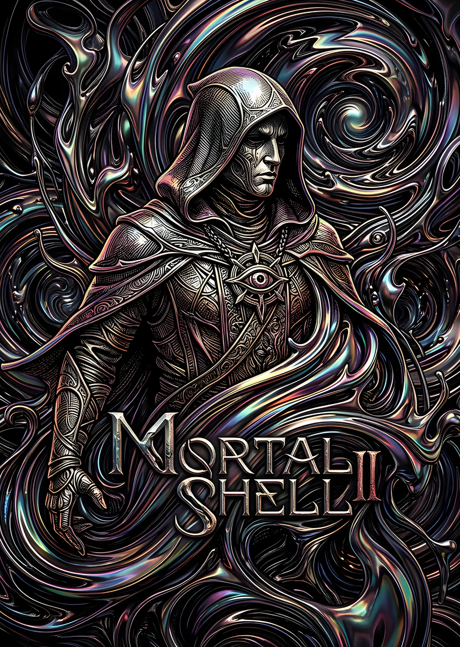 Mortal Shell II: Gümüş Oymalı Zırhlı Figür metal tablo