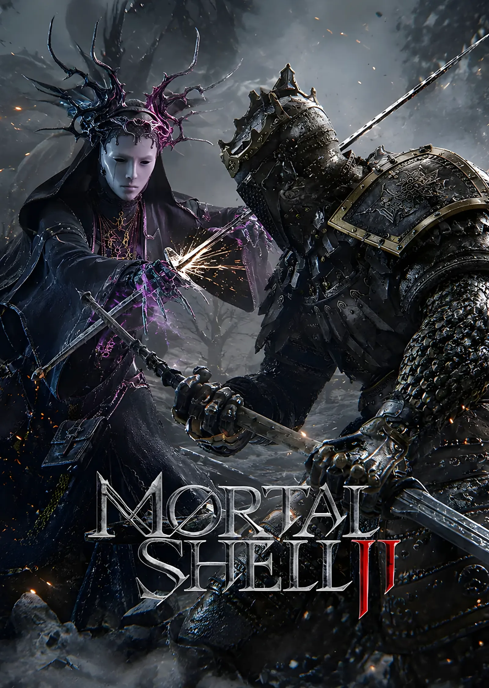 Mortal Shell II: Kızıl Taçlı Figür ve Zırhlı Savaşçı metal tablo