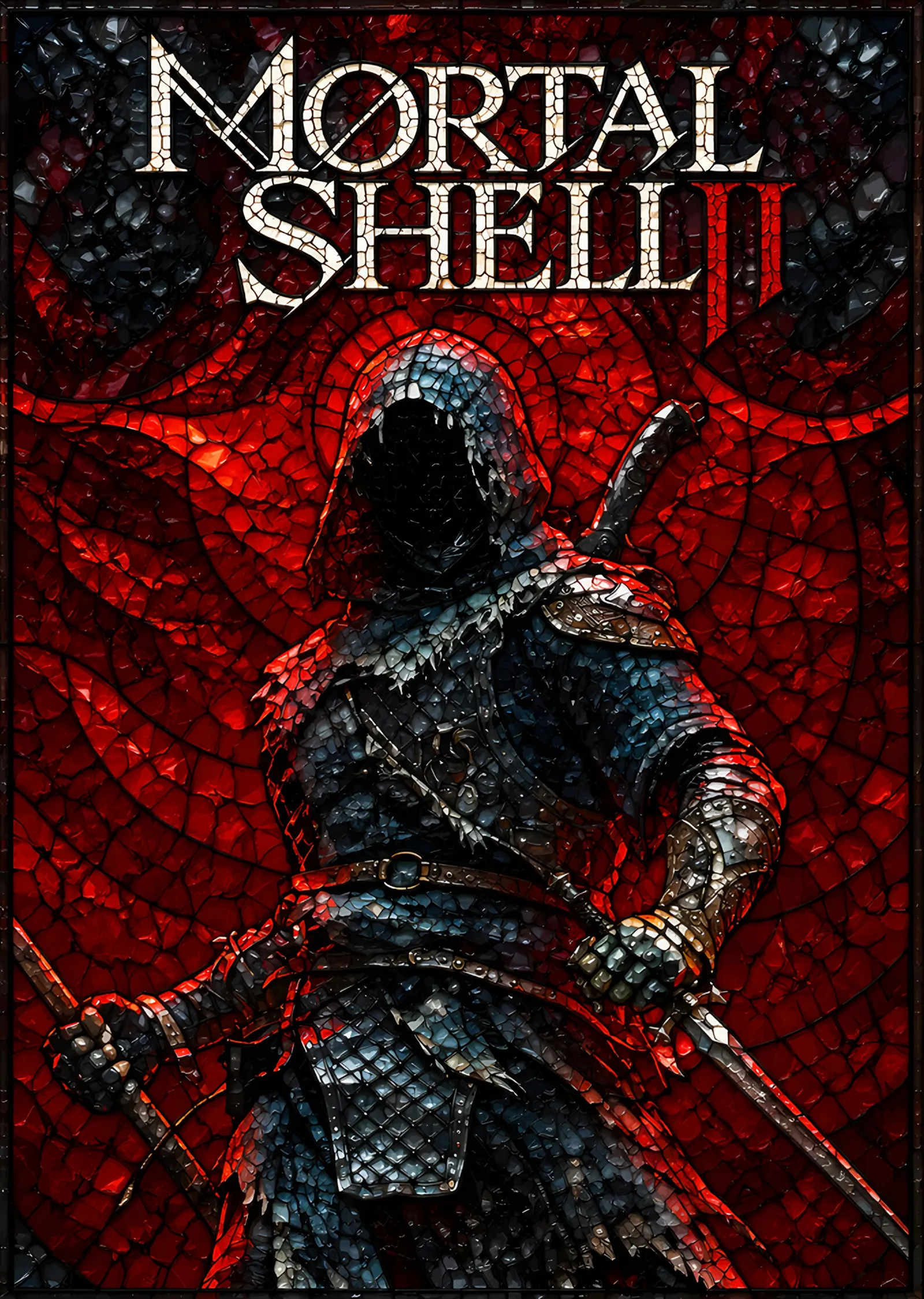 Mortal Shell II: Kızıl Vitrayda Zırhlı Savaşçı metal tablo