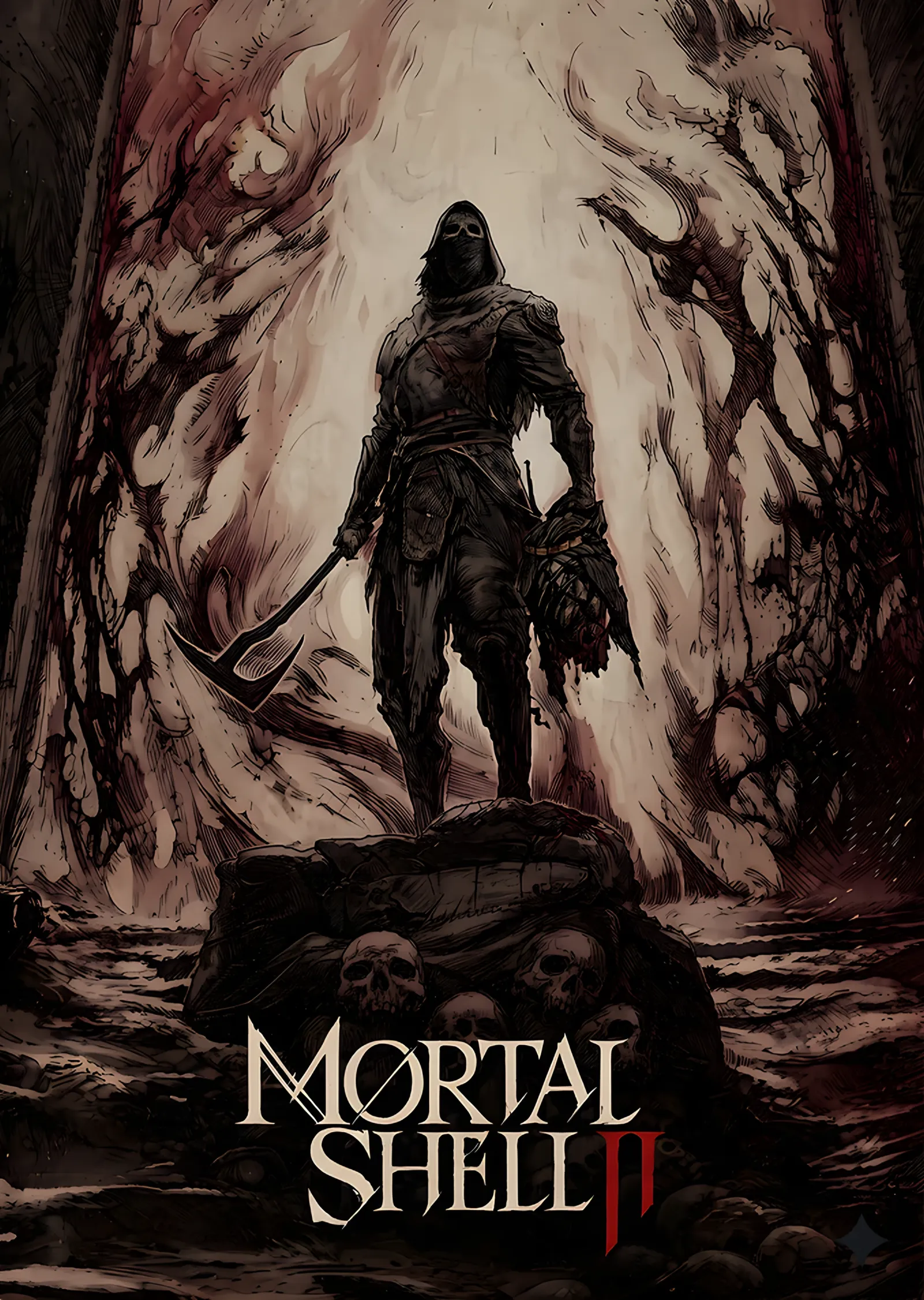 Mortal Shell II: Mağara Ağzında Kapüşonlu metal tablo