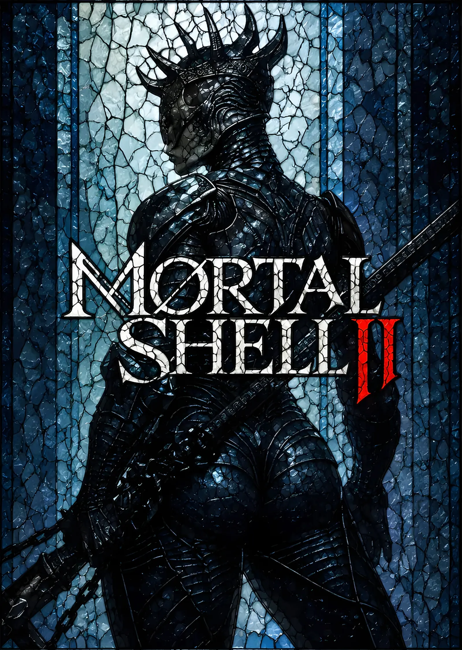Mortal Shell II: Mavi Vitrayda Taçlı Kral metal tablo