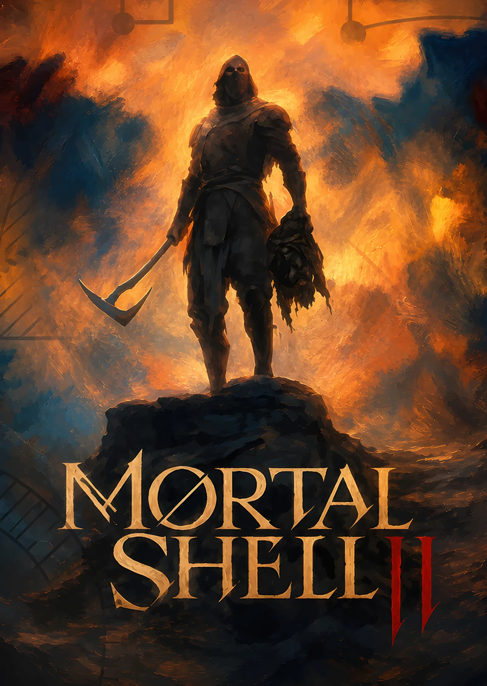 Mortal Shell II: Turuncu Sisde Tırpanlı Silüet metal tablo