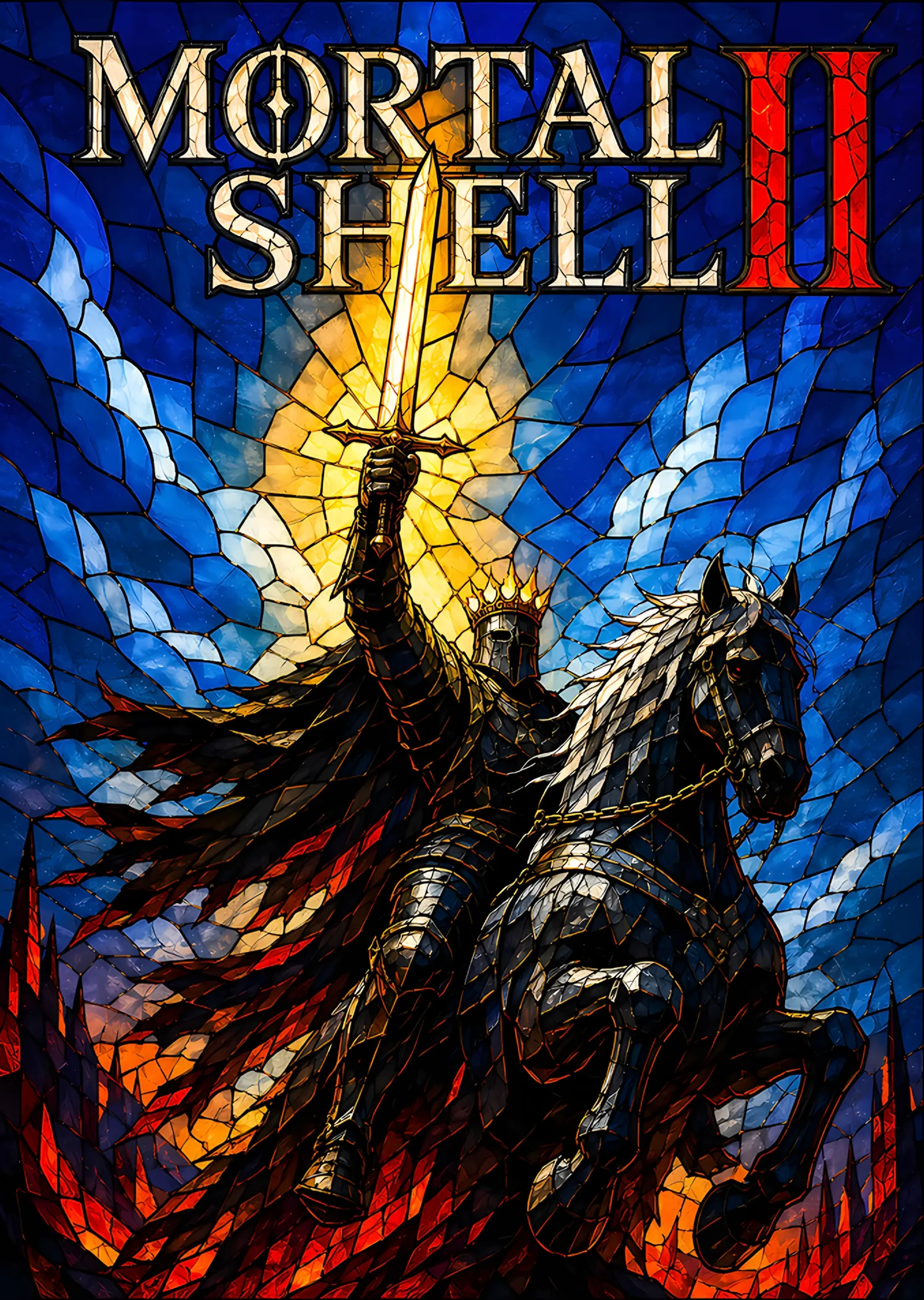 Mortal Shell II: Vitrayda Atlı Savaşçı metal tablo